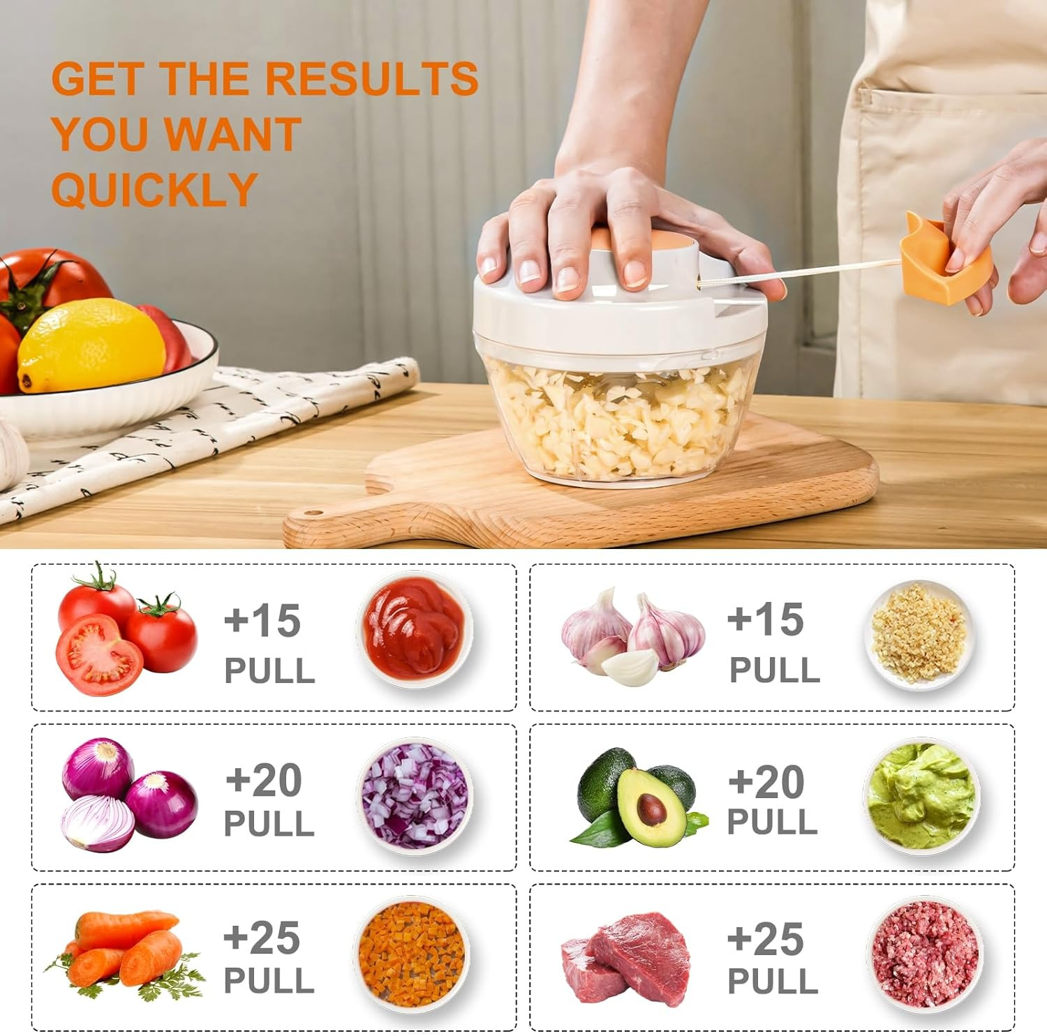 Manual Food Processor & Vegetable Chopper, Hand Pull String Garlic Mincer Onion