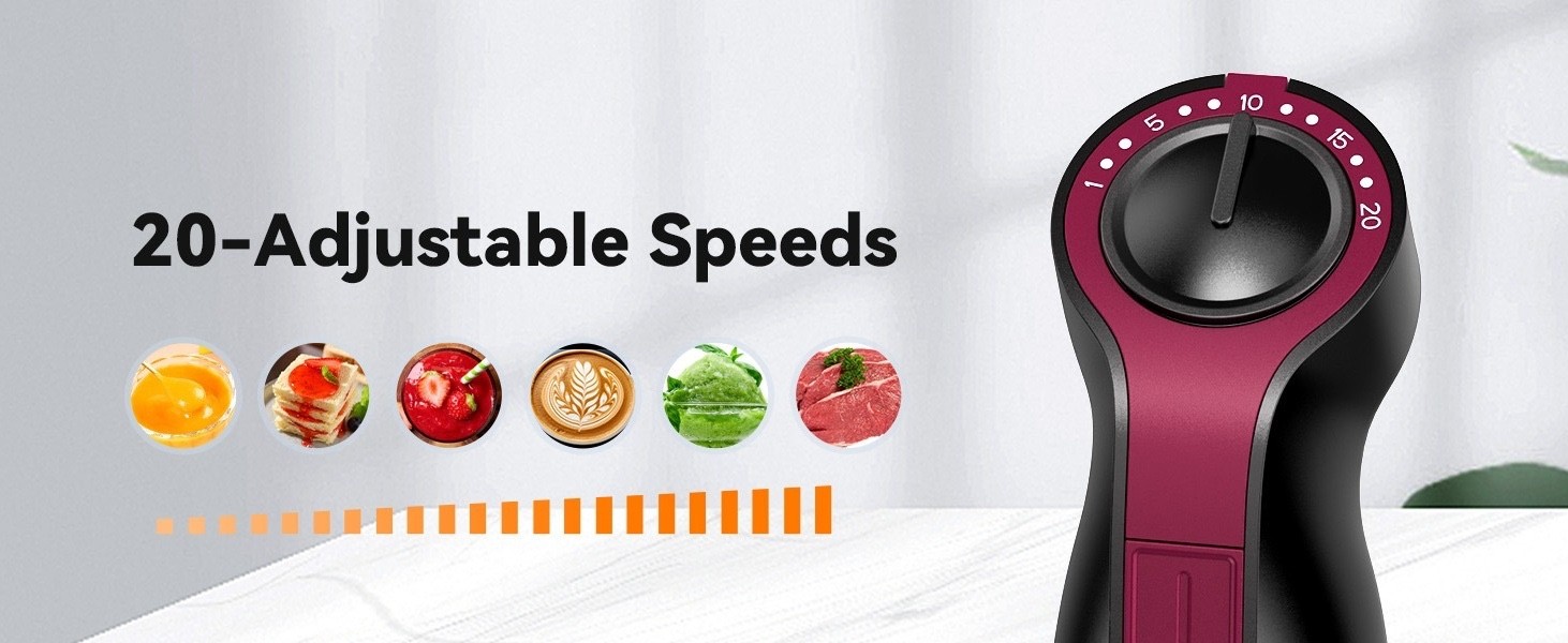 Immersion Blender 20-Speed 1000W 5-in-1 Hand Stick Turbo Processor Black WA