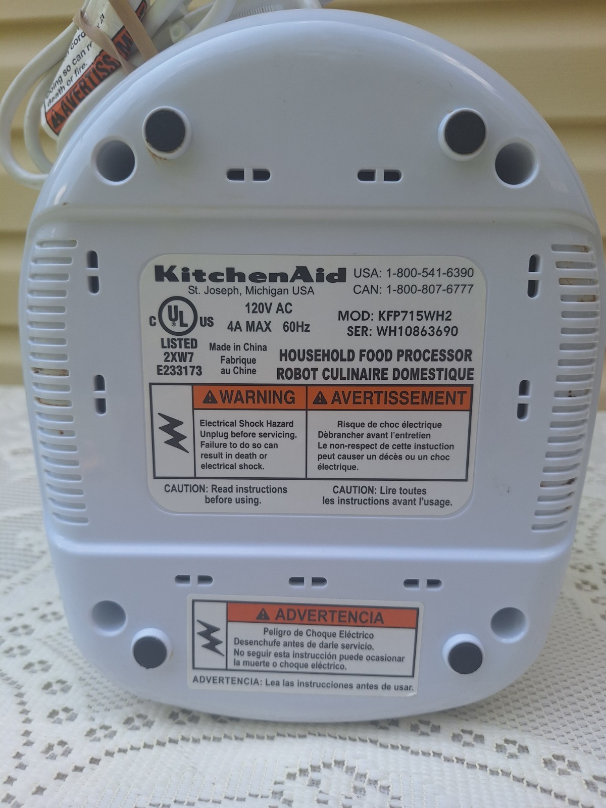 KitchenAid 7‑cup food processor, model KFP715WH2, in white.