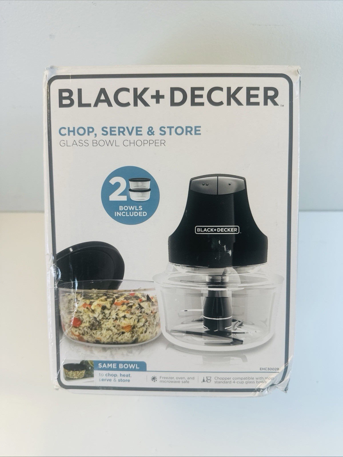 BLACK + DECKER Glass Bowl Chopper EHC3002 Corded Food Processor Open Box 1 Bowl