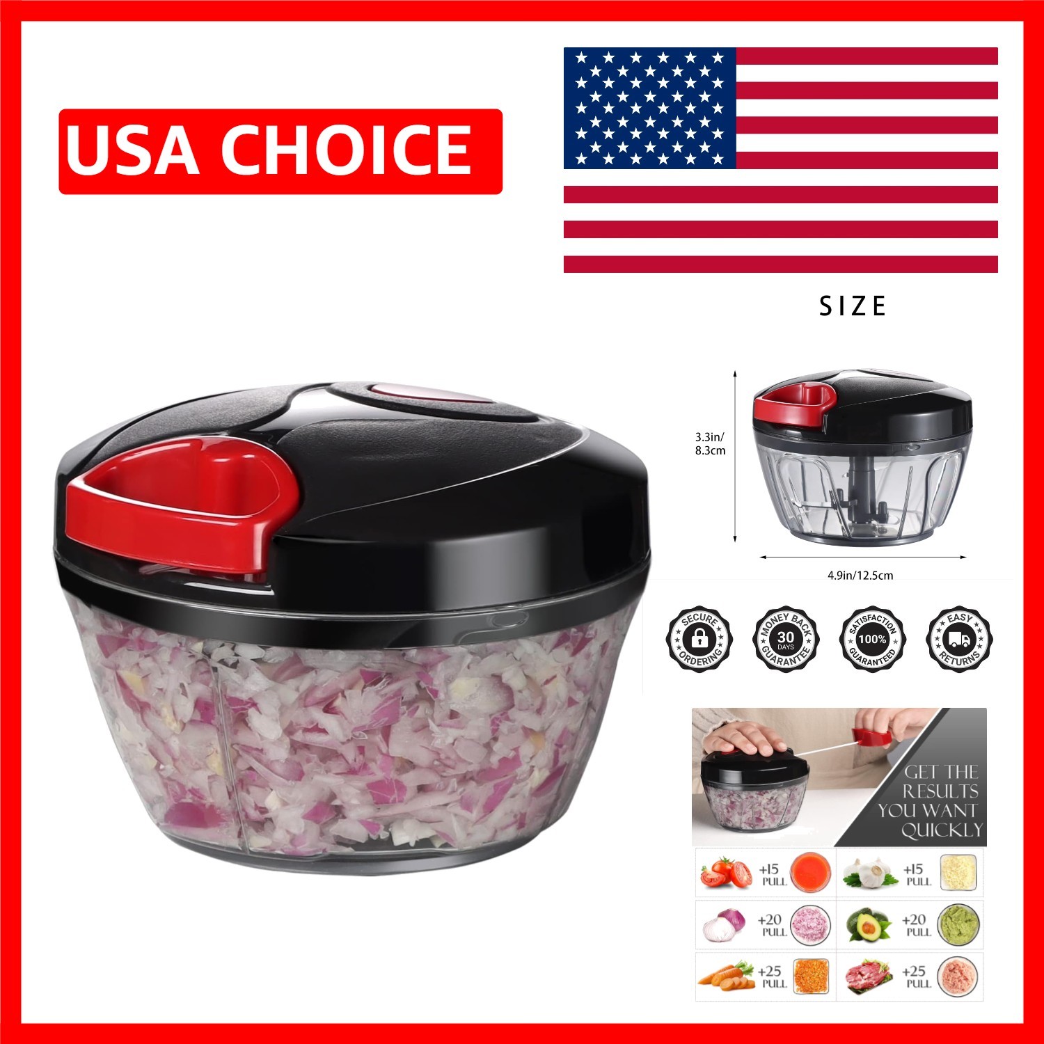 Durable Hand Pull String Food Processor – 500ml Vegetable & Garlic Chopper