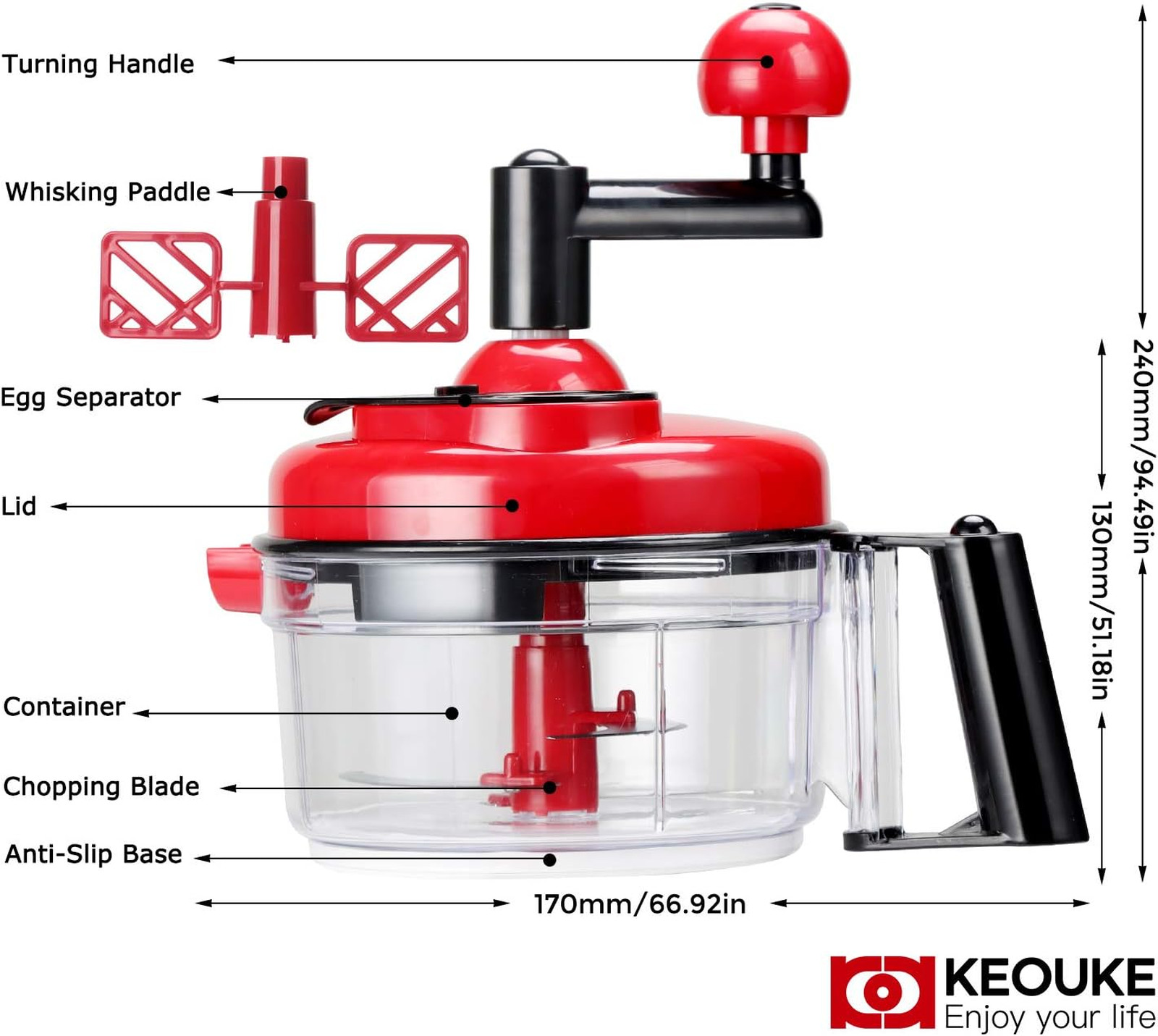 Manual Food Chopper with Egg Separator, Vegetable Dice, Meat Grinder