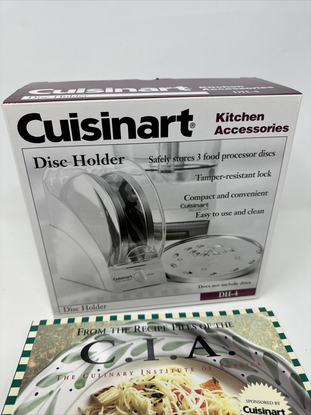 Cuisinart food processor Disc Holder- Safely stores 3 Disc With Recipe Book