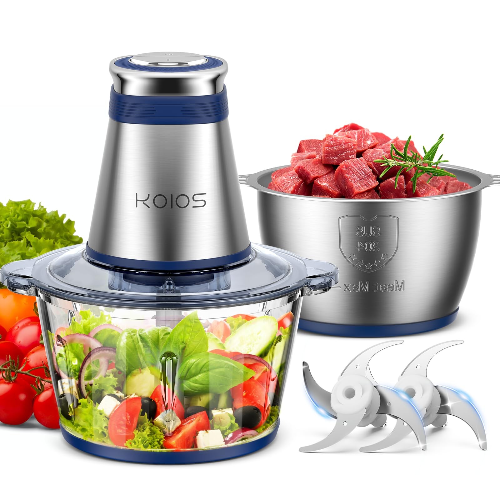 Food Processor, 500W Electric Food Chopper with 2 Bowls (8 Cup+8 Cup) & 2 Bi-…