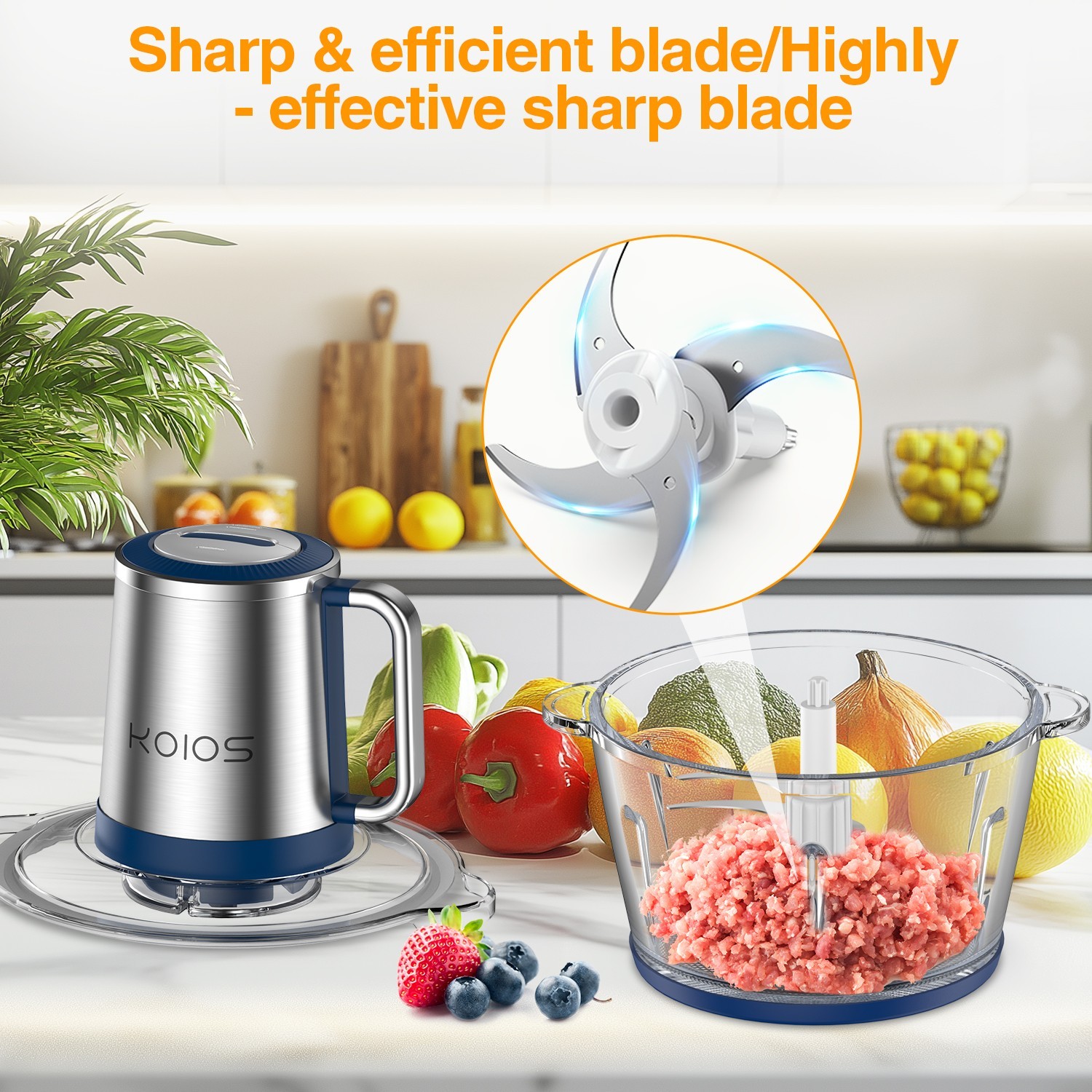 KOIOS Electric Food Vege Chopper Food Processor Kitchen Meat Grinder Mixer 2L