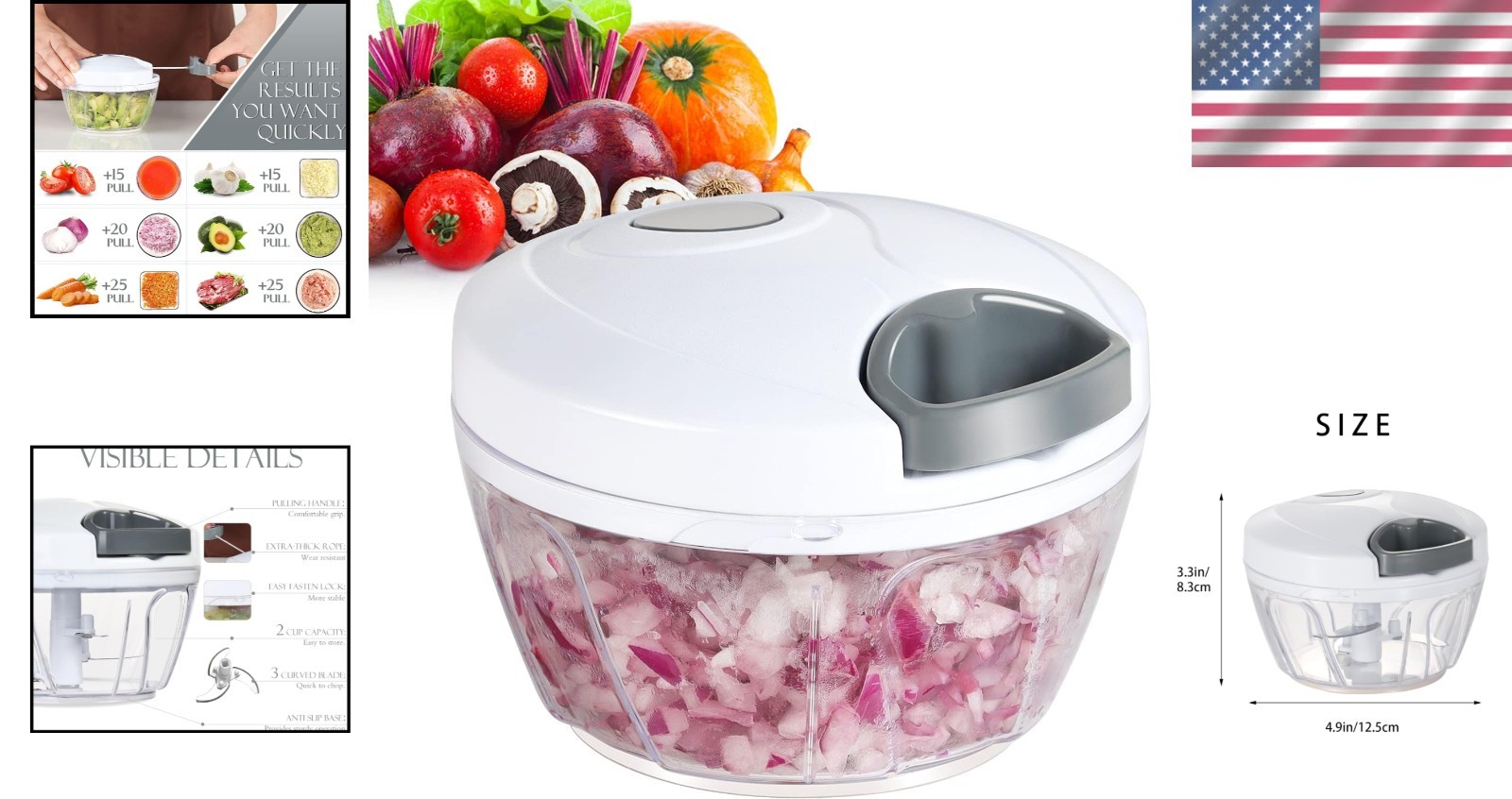 500ml Portable Manual Food Processor – Effortless Veggie & Garlic Chopper, White