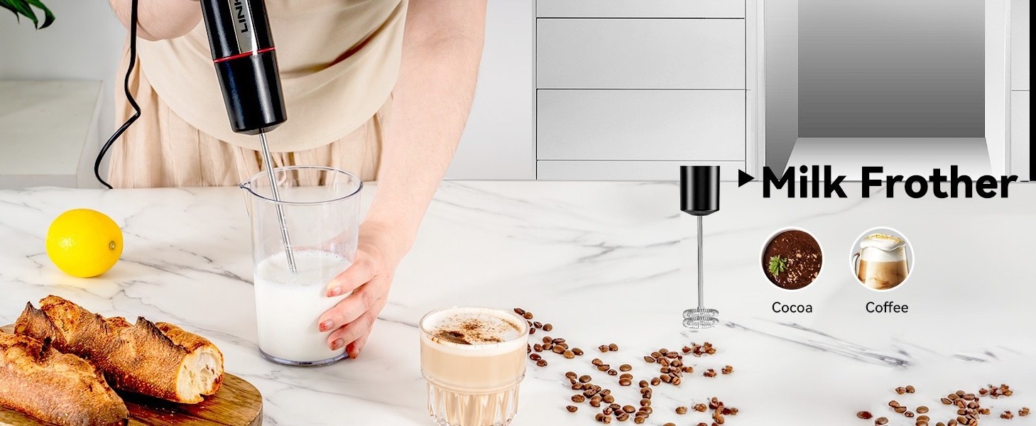 Immersion Blender 20-Speed 1000W 5-in-1 Hand Stick Turbo Processor Black WA