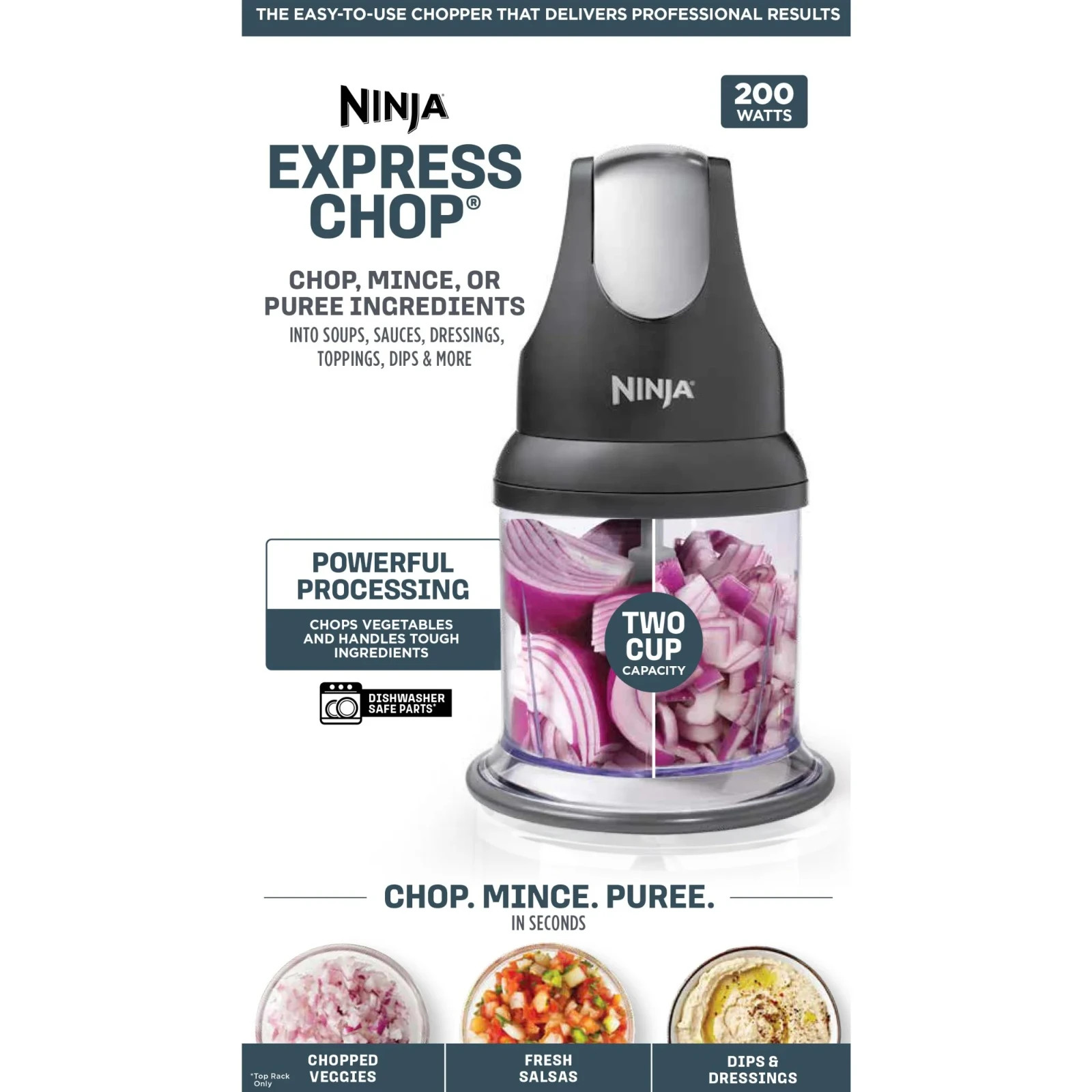 Ninja Express Chop Food Processor 200W Mini Chopper Mince Puree Black NJ100WM