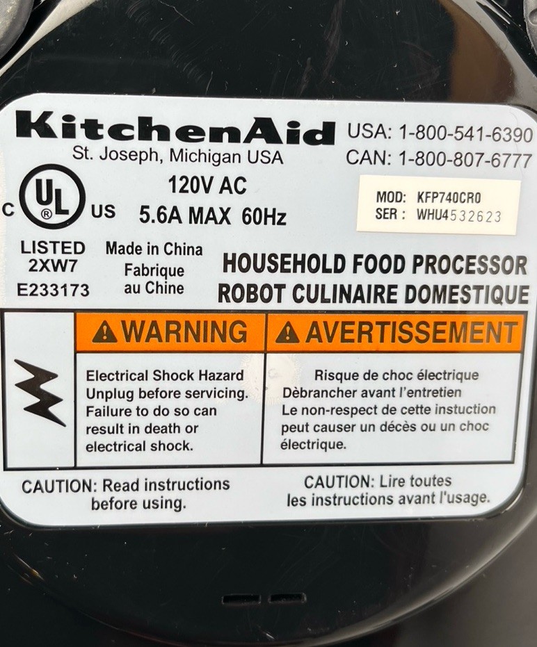 KitchenAid KFP740CR0 Food Processor Base Motor Only Chrome – TESTED & WORKS