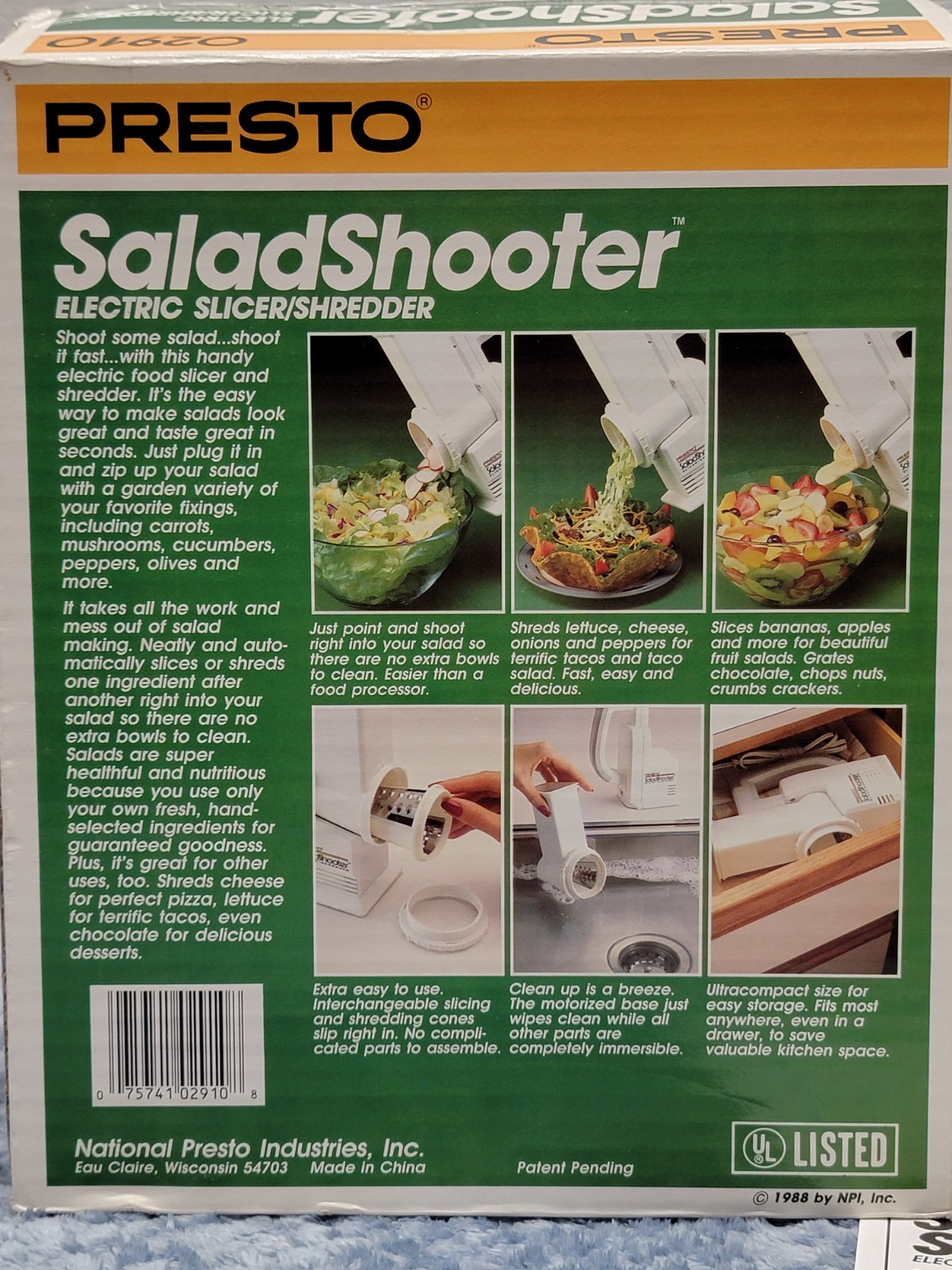 Presto Salad Shooter Electric Food Slicer Shredder 02910 Vintage NOS NEW Sealed