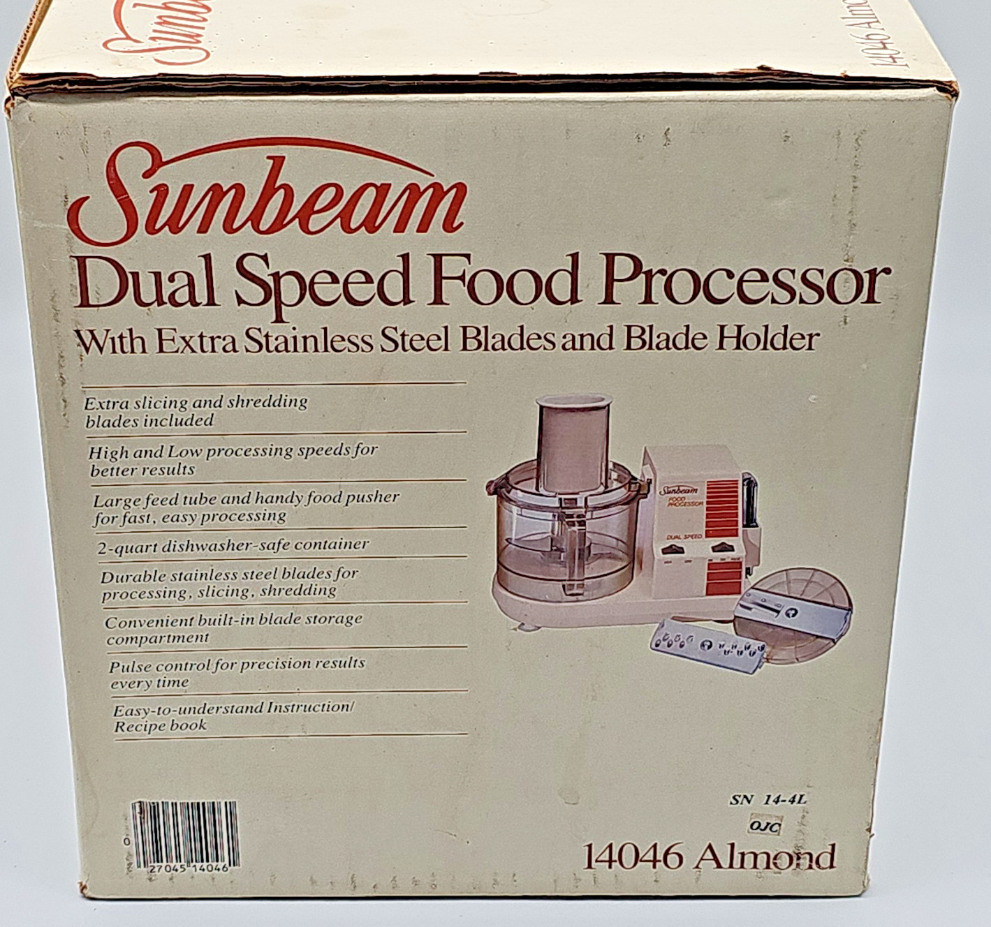 Sunbeam Dual Speed Food Processor 14046 Almond 2 QT Capacity Extra Blades/Holder