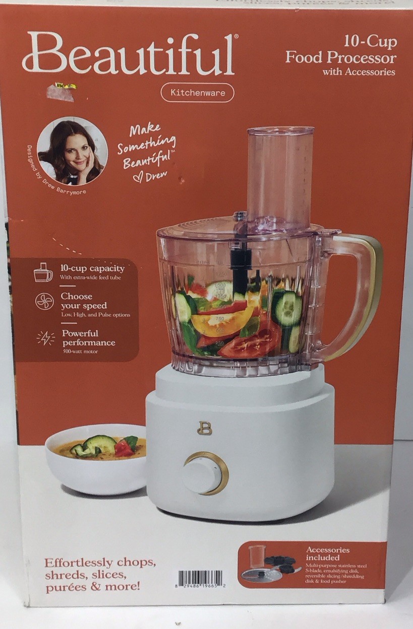 10-Cup Food Processor with Accessories, White Icing by Drew Barrymore