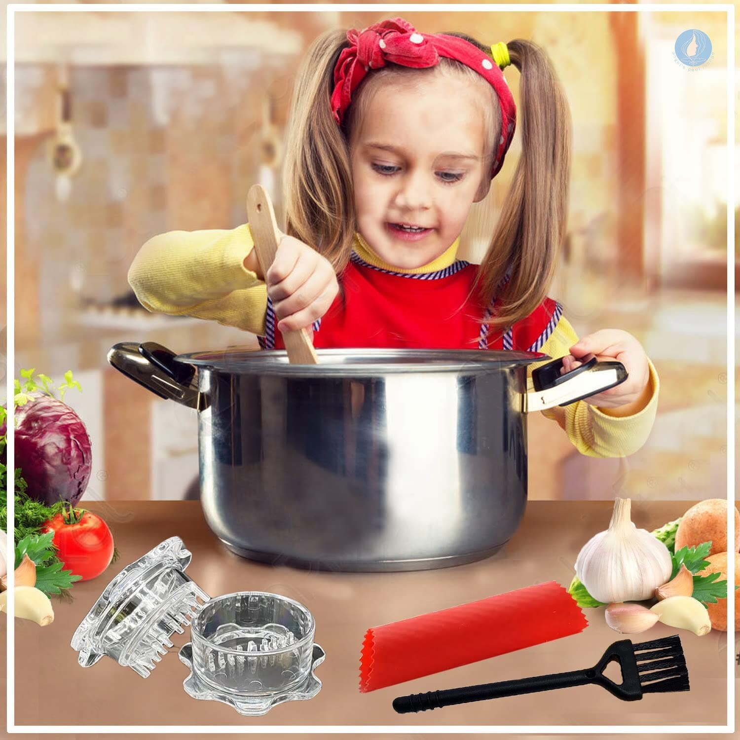 Food Processor-Garlic Mincer Press (clear mincer with peeler brush)