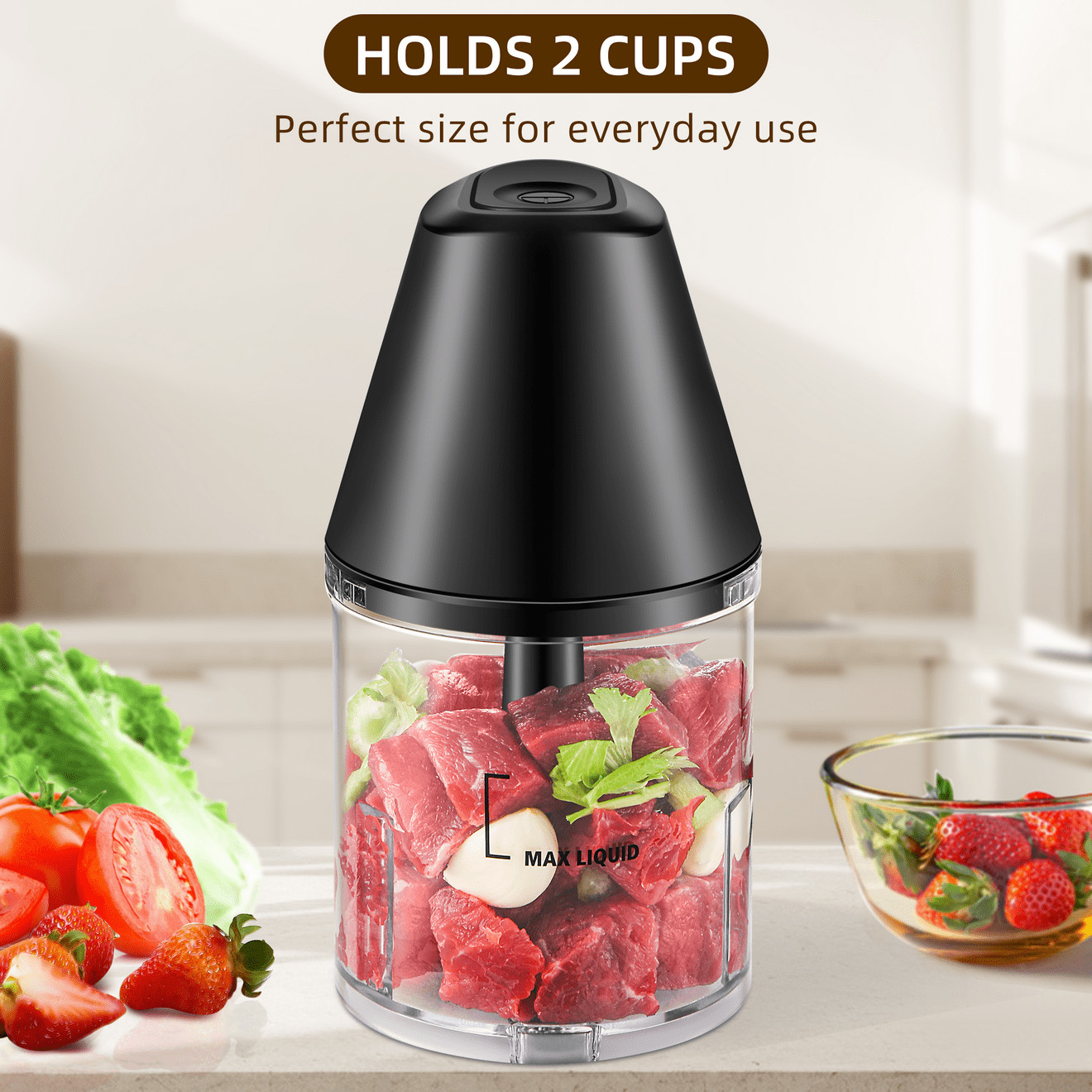 3 Cup Electric Food Chopper, Black, Plastic