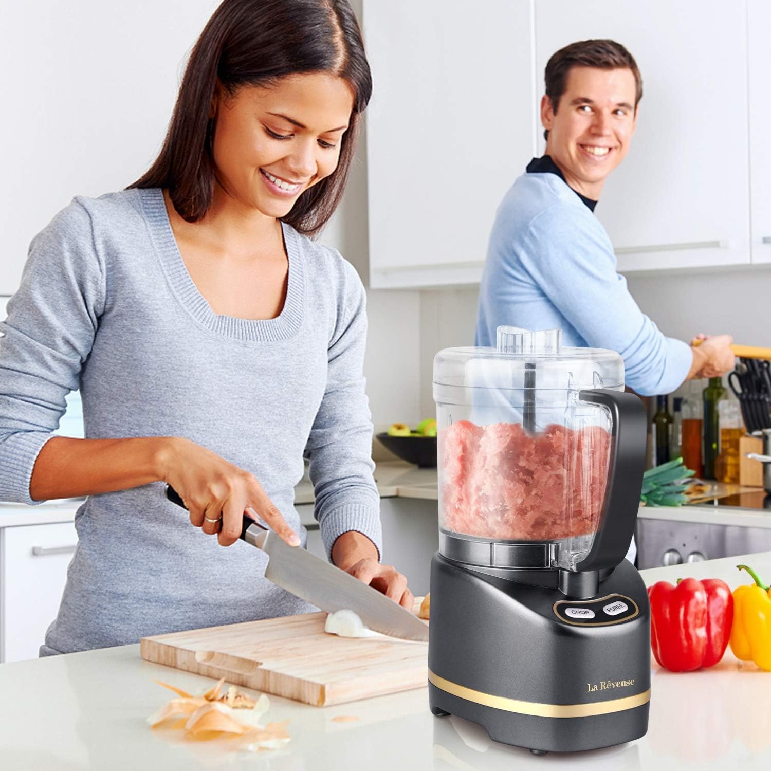 200W 2-Cup Mini Food Processor Mincing Grinding Blending Puree Kitchen Prep