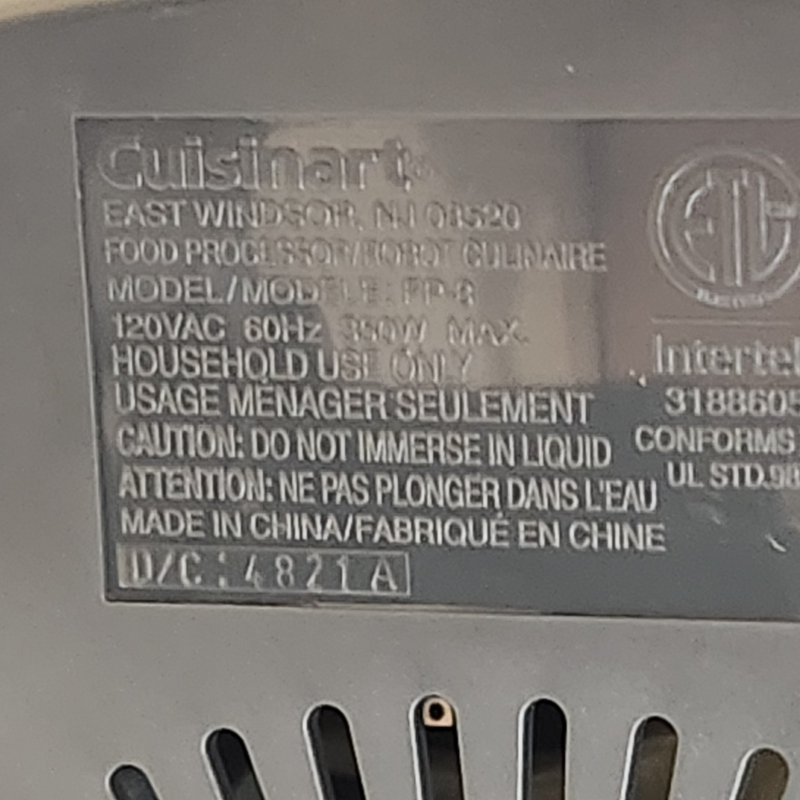 Cuisinart FP-8GMP1 Elemental 8-Cup Food Processor Gunmetal Tested Working