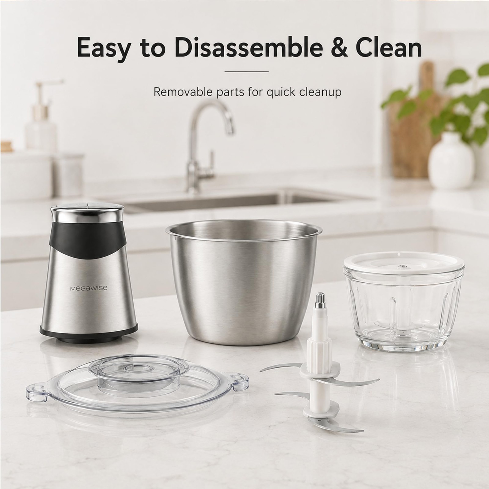 Food Processor, 800W Electric Meat Grinder with 0.6L Glass Bowl & 1.2L Stainl…