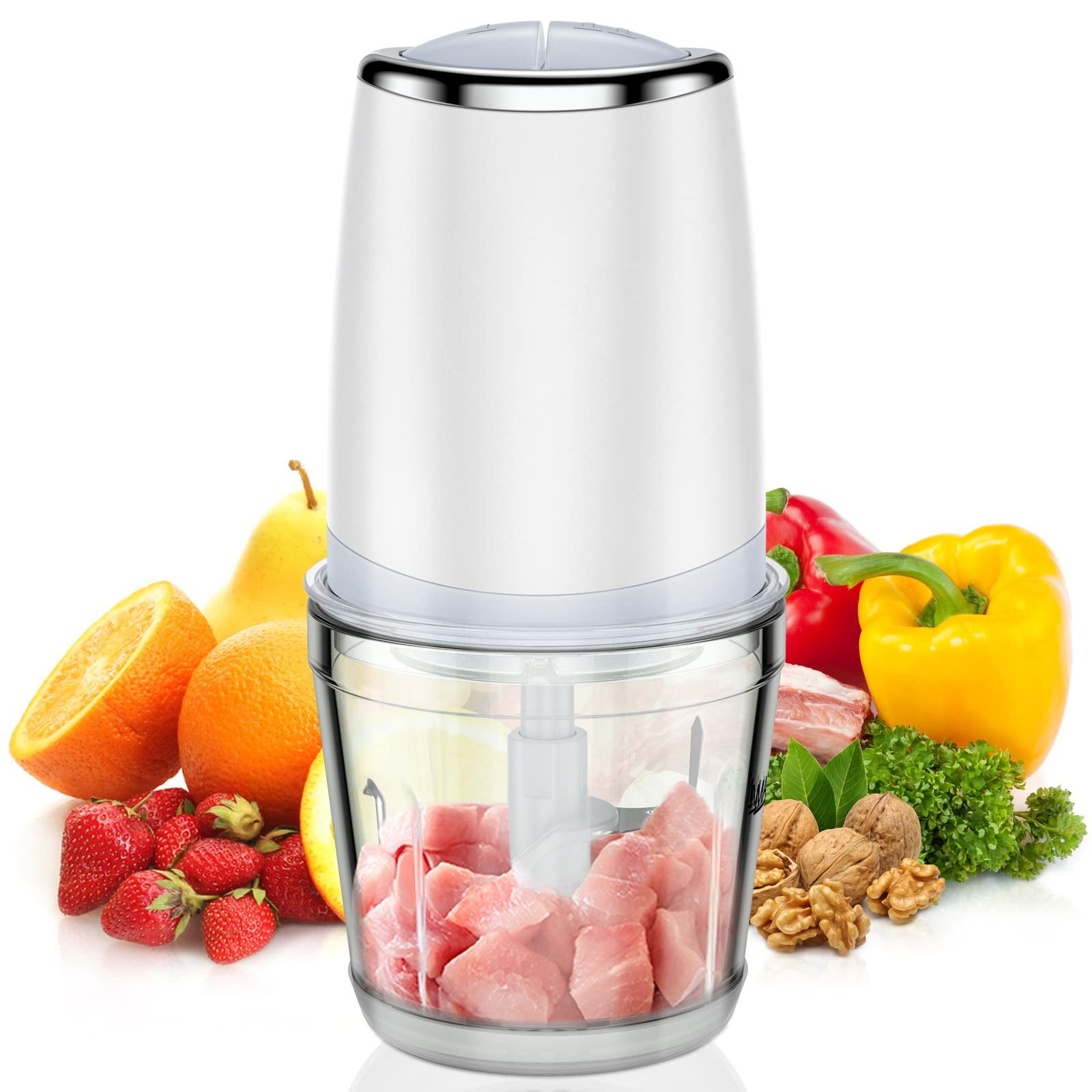 Electric Food Chopper 2.5 Cup Glass Bowl Mini Food Processor Vegetables Meat