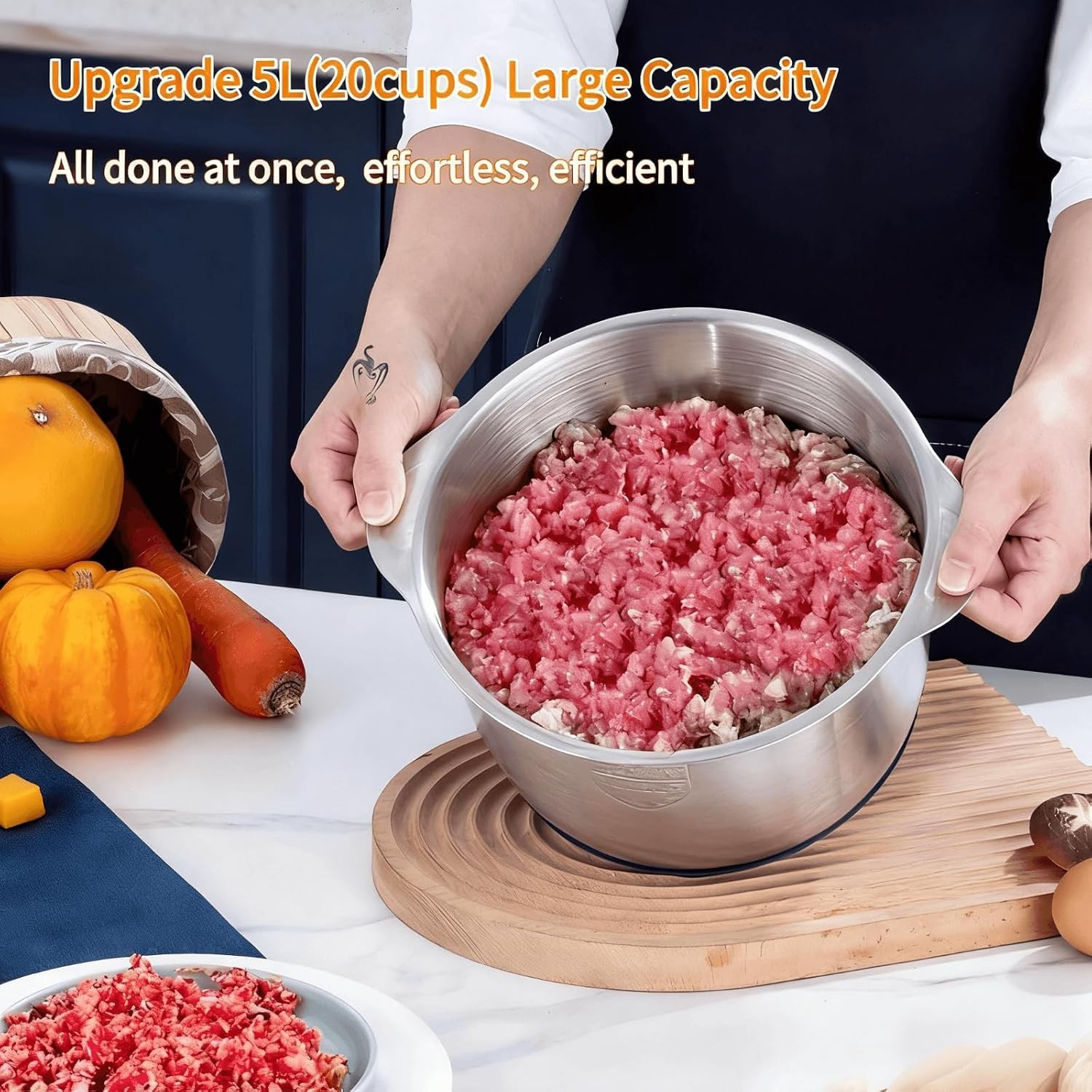 Food Processor 5-Speed Electric Food Chopper Meat Grinder 5L(20Cups W/ Two US