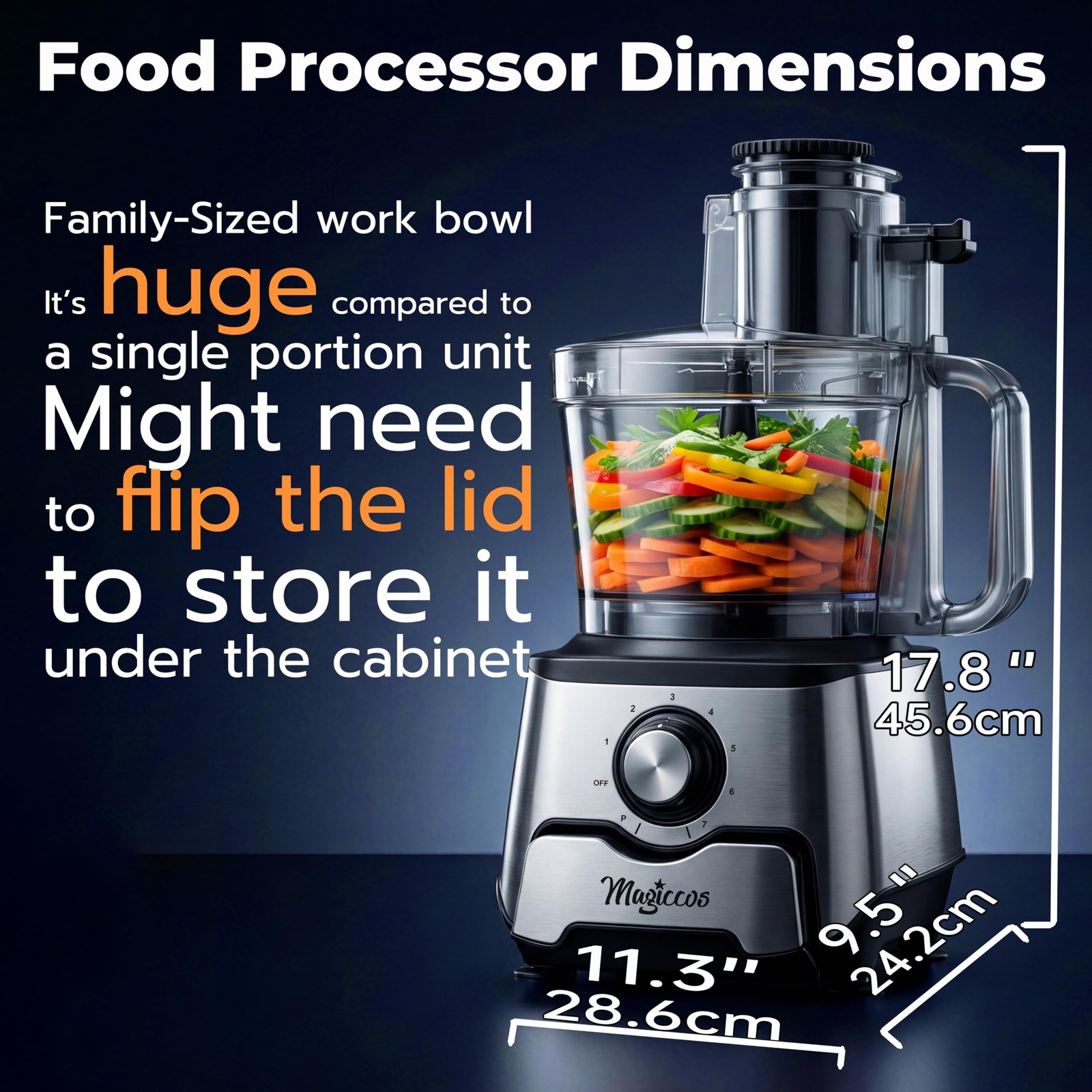 14-Cup Food Processor, 1000W Motor, Storage Drawer, Inox Color