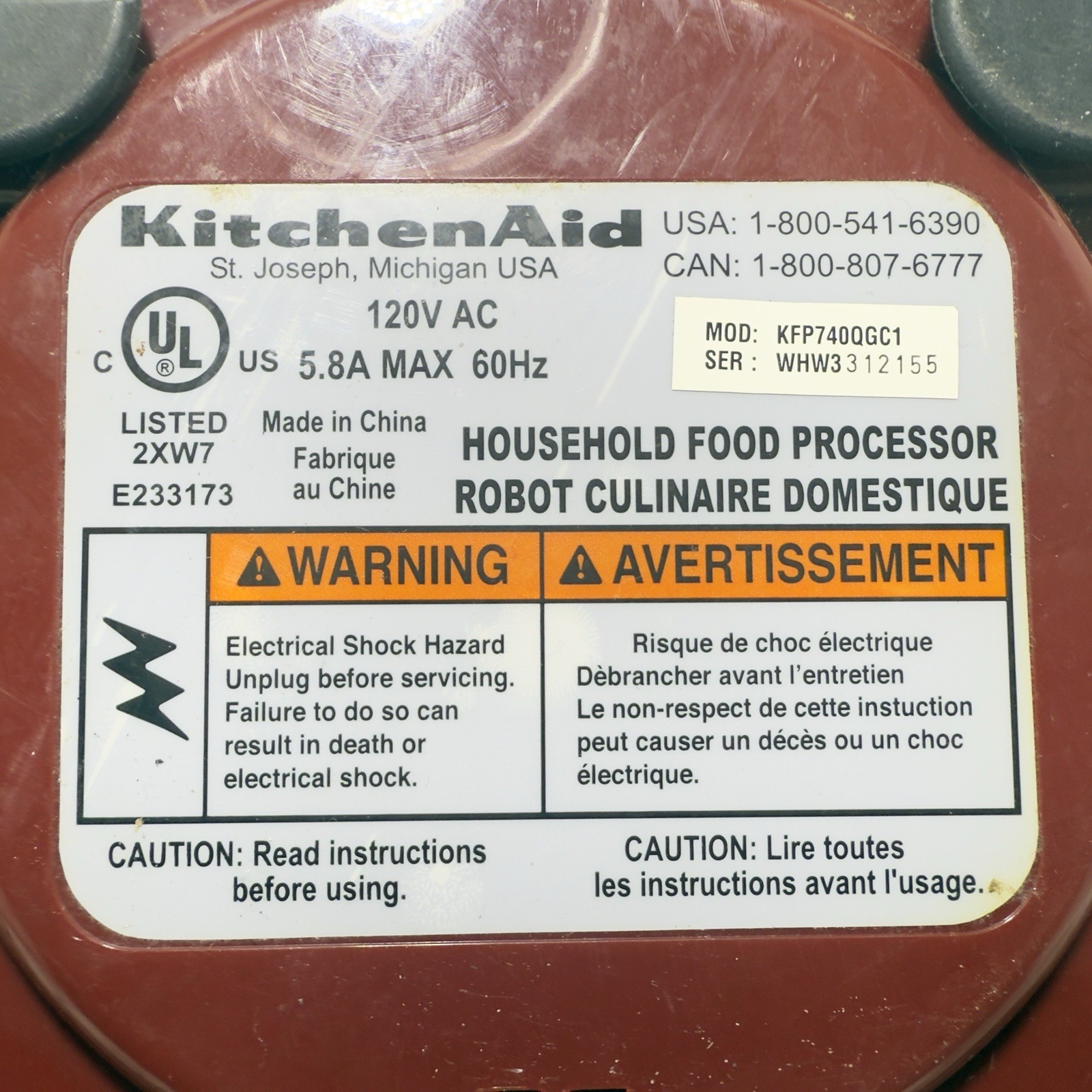 KitchenAid 7-Cup Food Processor RED KFP740QGC1-See Description