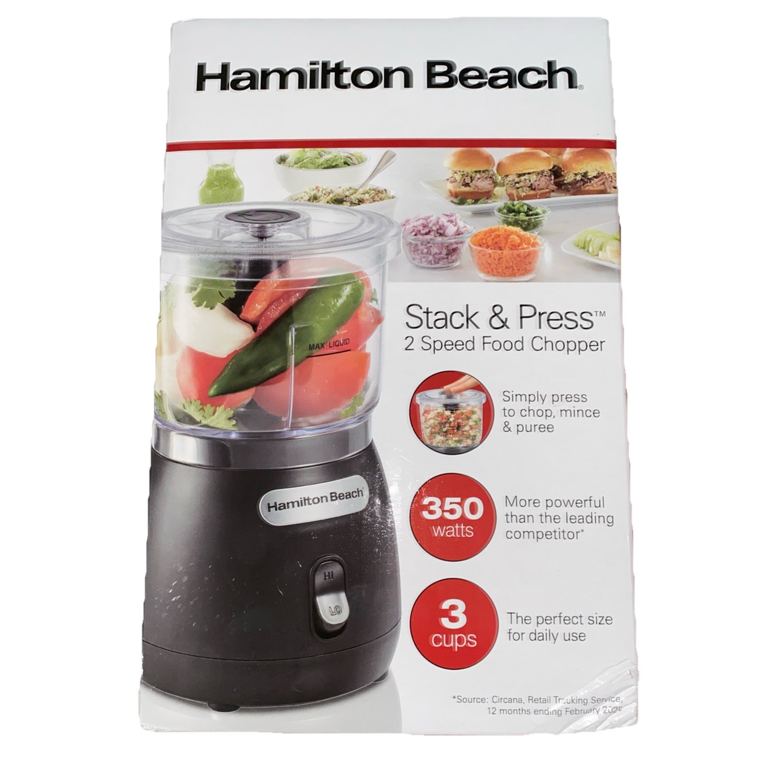 Hamilton Beach Food Chopper, 3 Cup, Stack & Press, 2 Speed, Mini Food Processor