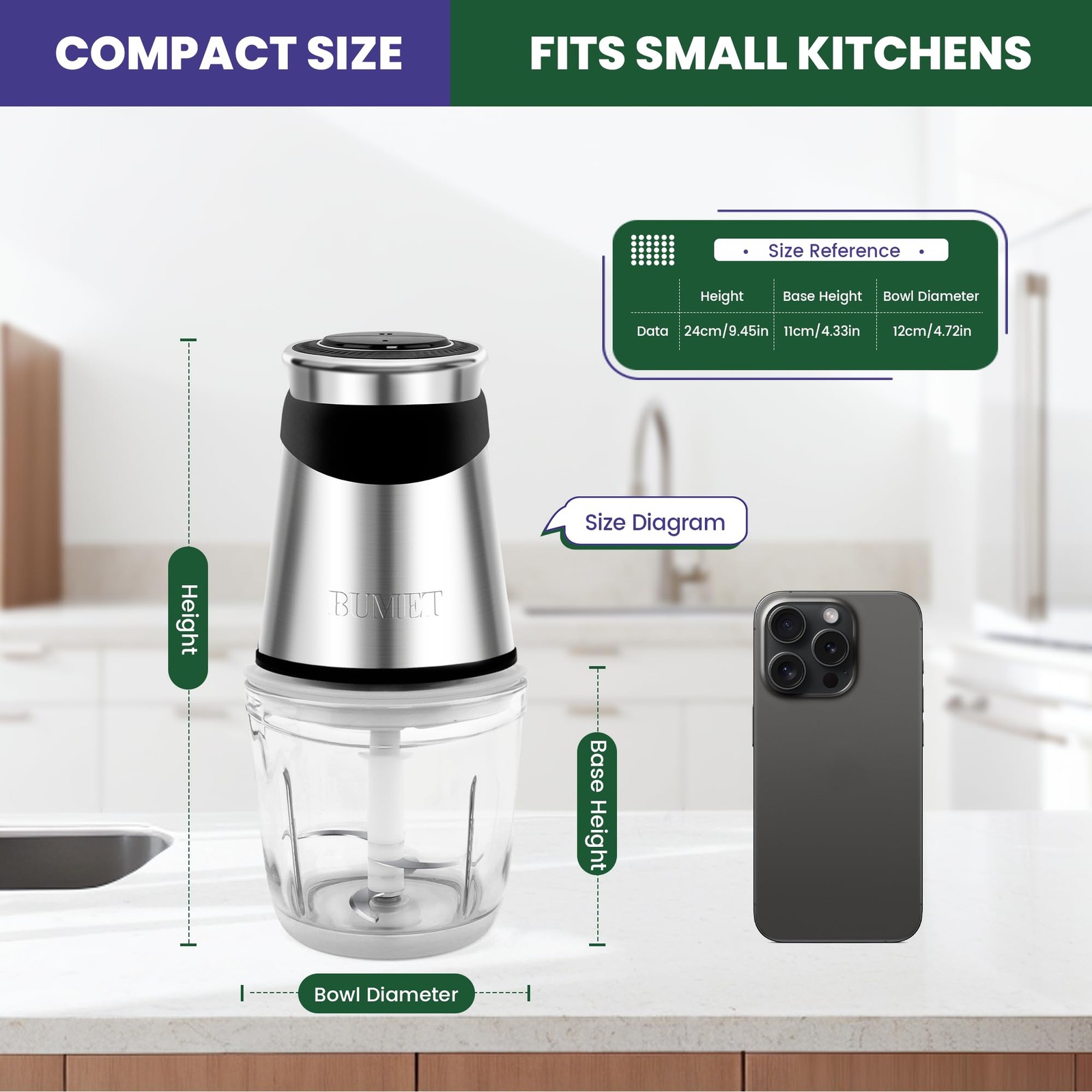 Electric Food Processor Vegetable Chopper 500W with 2.5 Cup Glass Bowl and St…