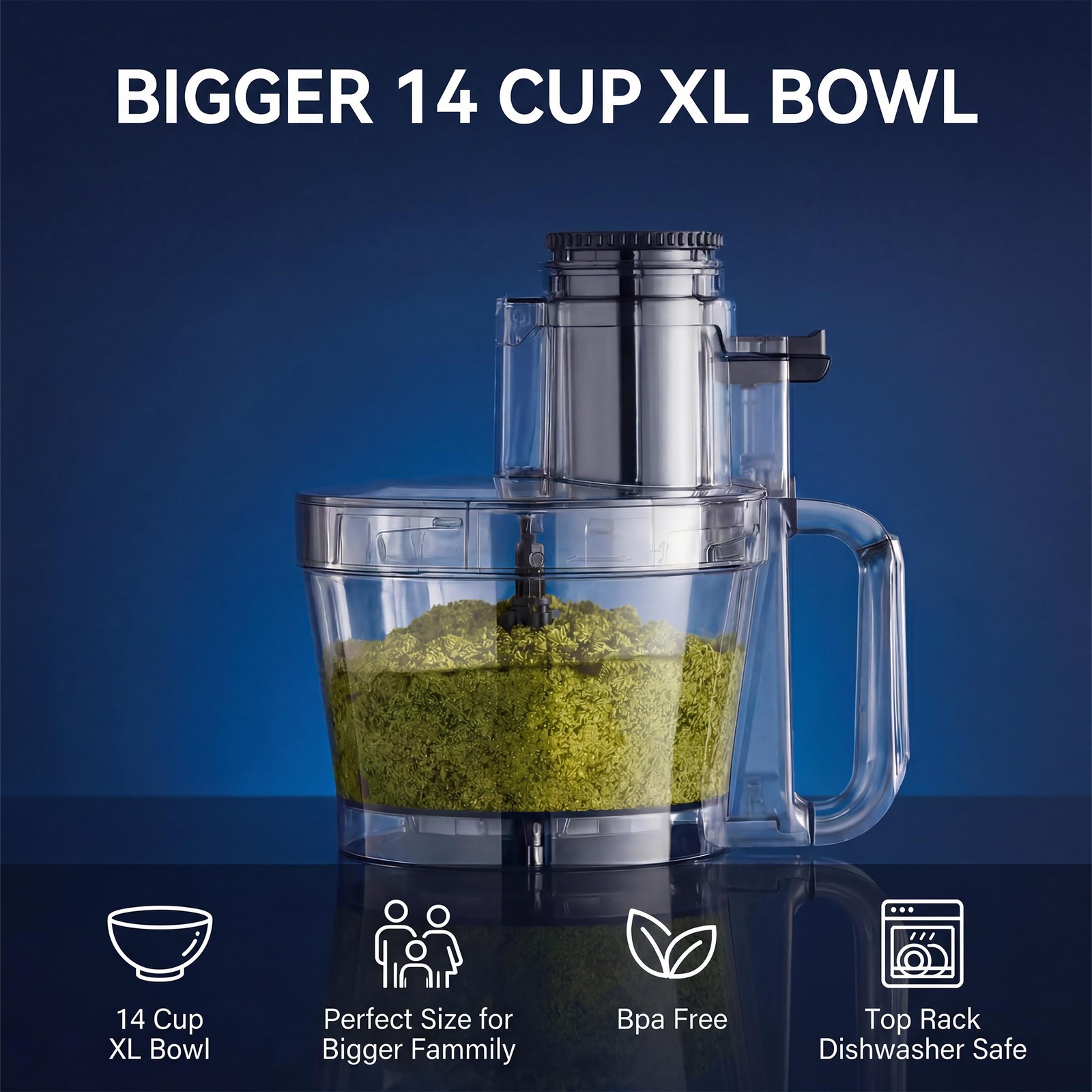 14-Cup Food Processor, 1000W Motor, Storage Drawer, Inox Color