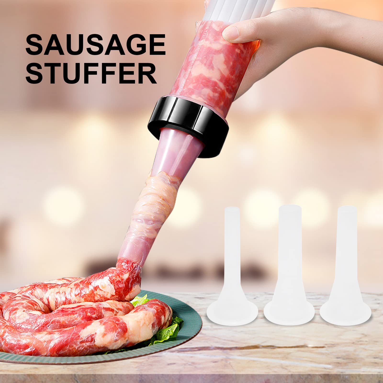 Hoypeyfiy Homemade Sausage Maker Kitchen Stuffer push type, White