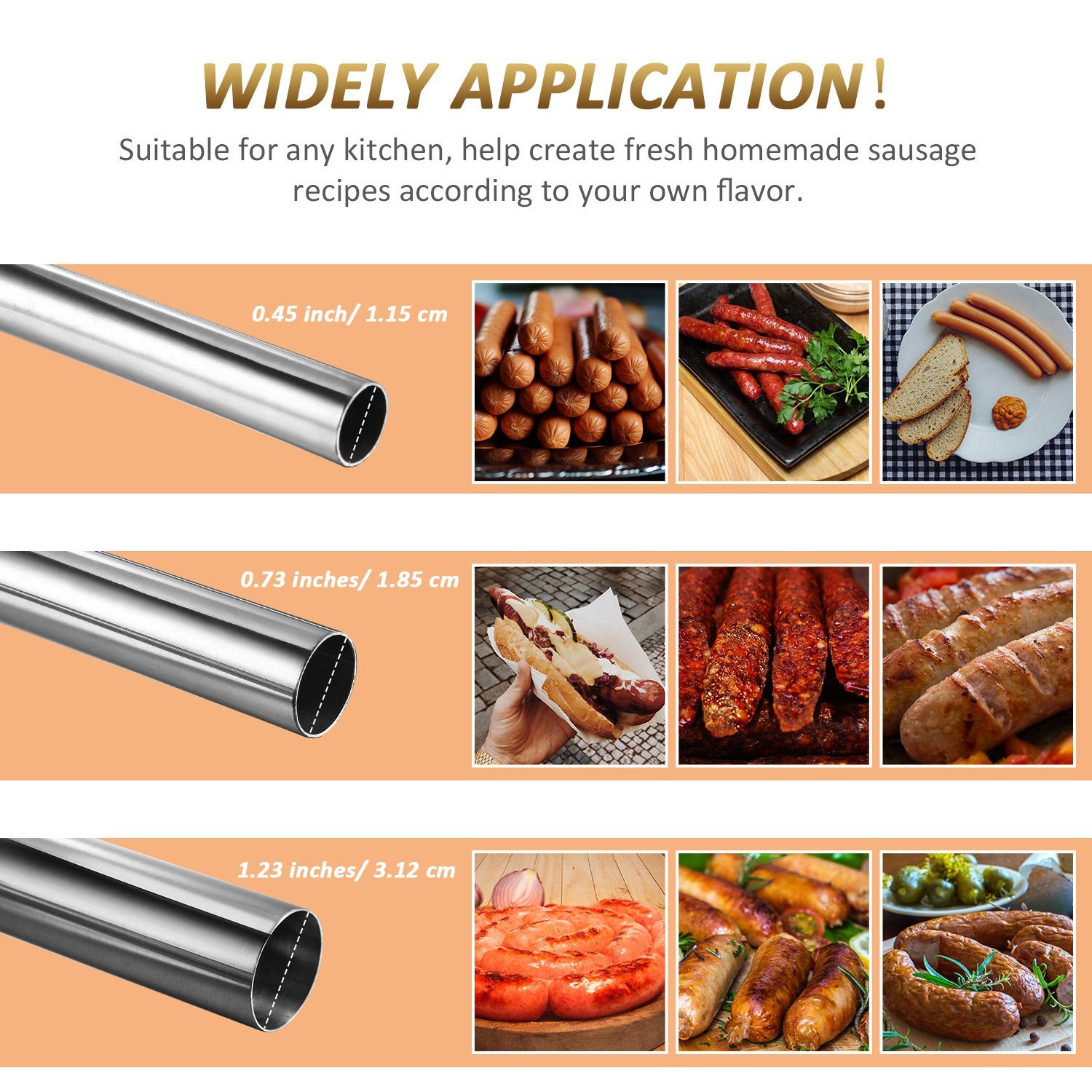 3 Pieces Sausage Stuffer Tubes Stainless Steel Grinder Silver