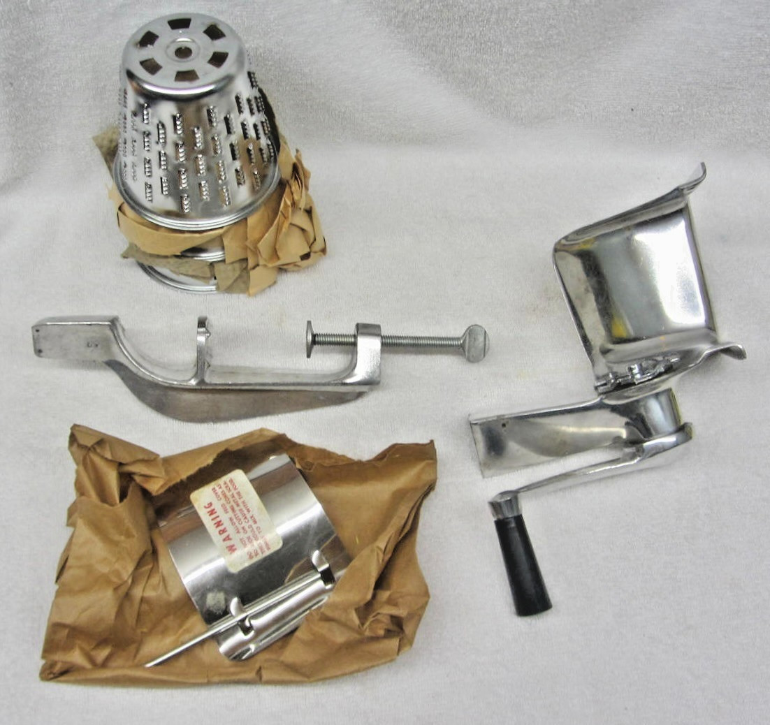 New Vintage INNKARE Clamp-On Food Processor Cutter Chopper Shredder 3 Cones NOS