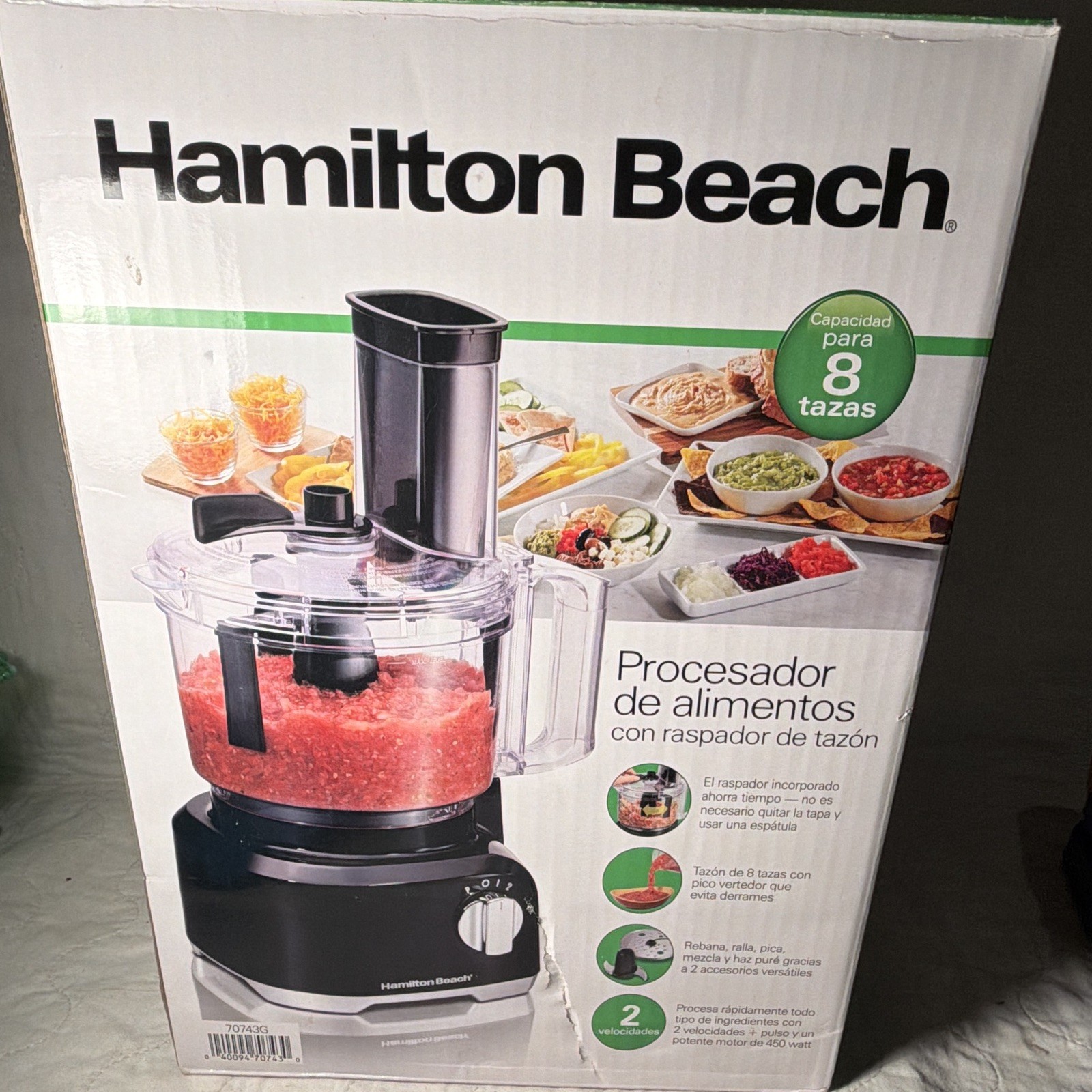 Hamilton Beach 70743G 8-Cup 450W Food Processor Black Pulse Slice Shred #1925