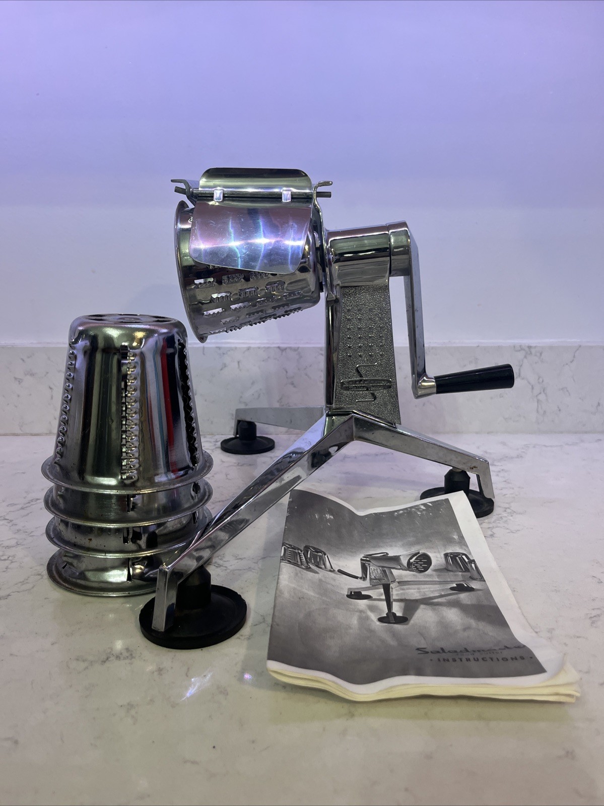 VTG Saladmaster Cutter, Chopper, Shredder, Grater, Hand Crank, 5 Cones, Made USA