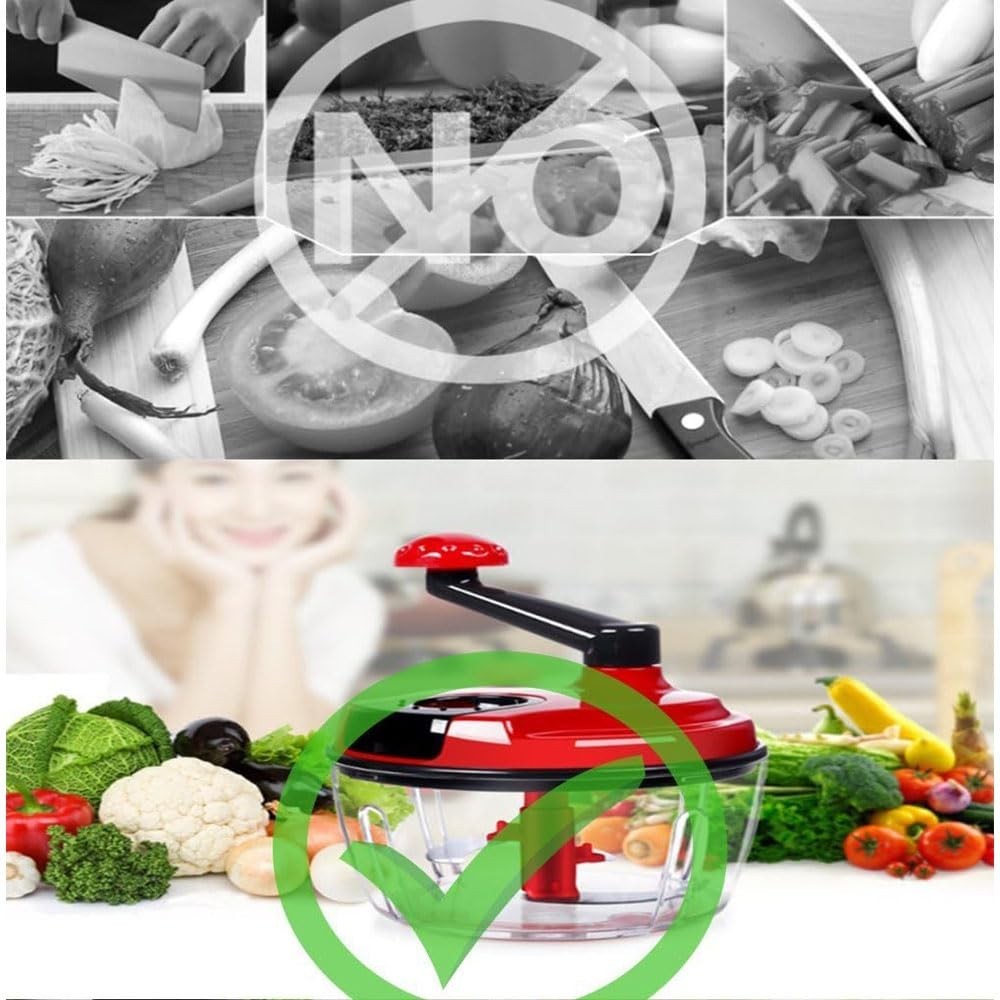 Multi-Functional 8-Cup Manual Food Processor, Hand Crank Chopper & Mincer for Ve