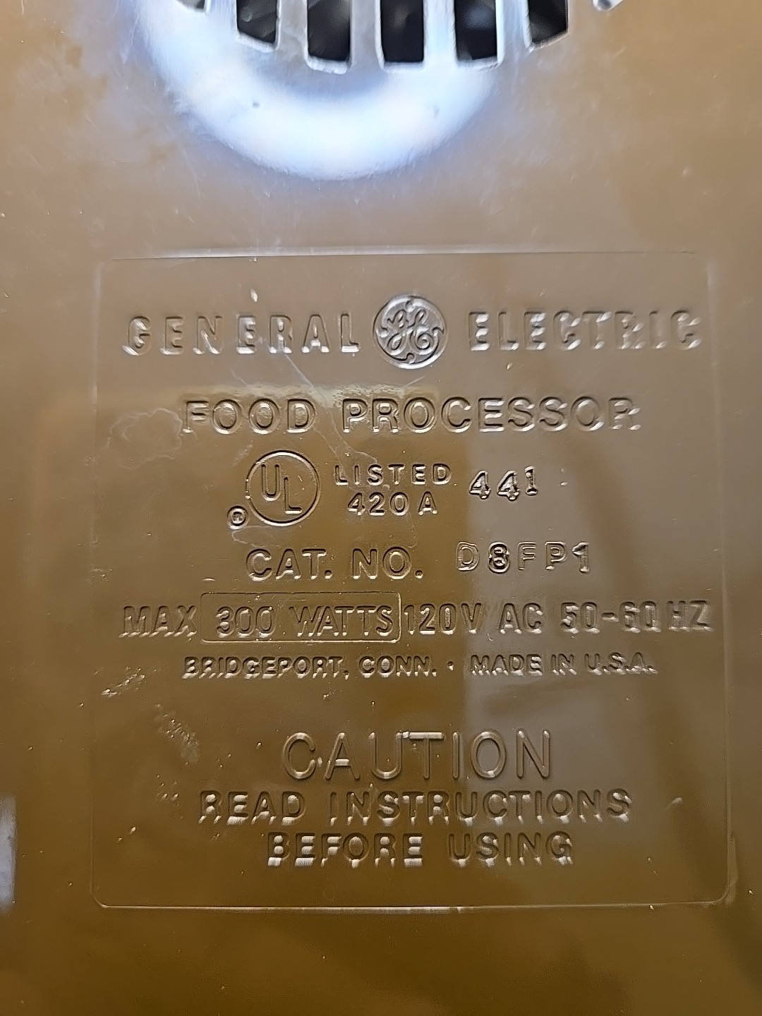 General Electric GE Food Processor Chopper Slicer Shredder D8FP1 VTG with Papers