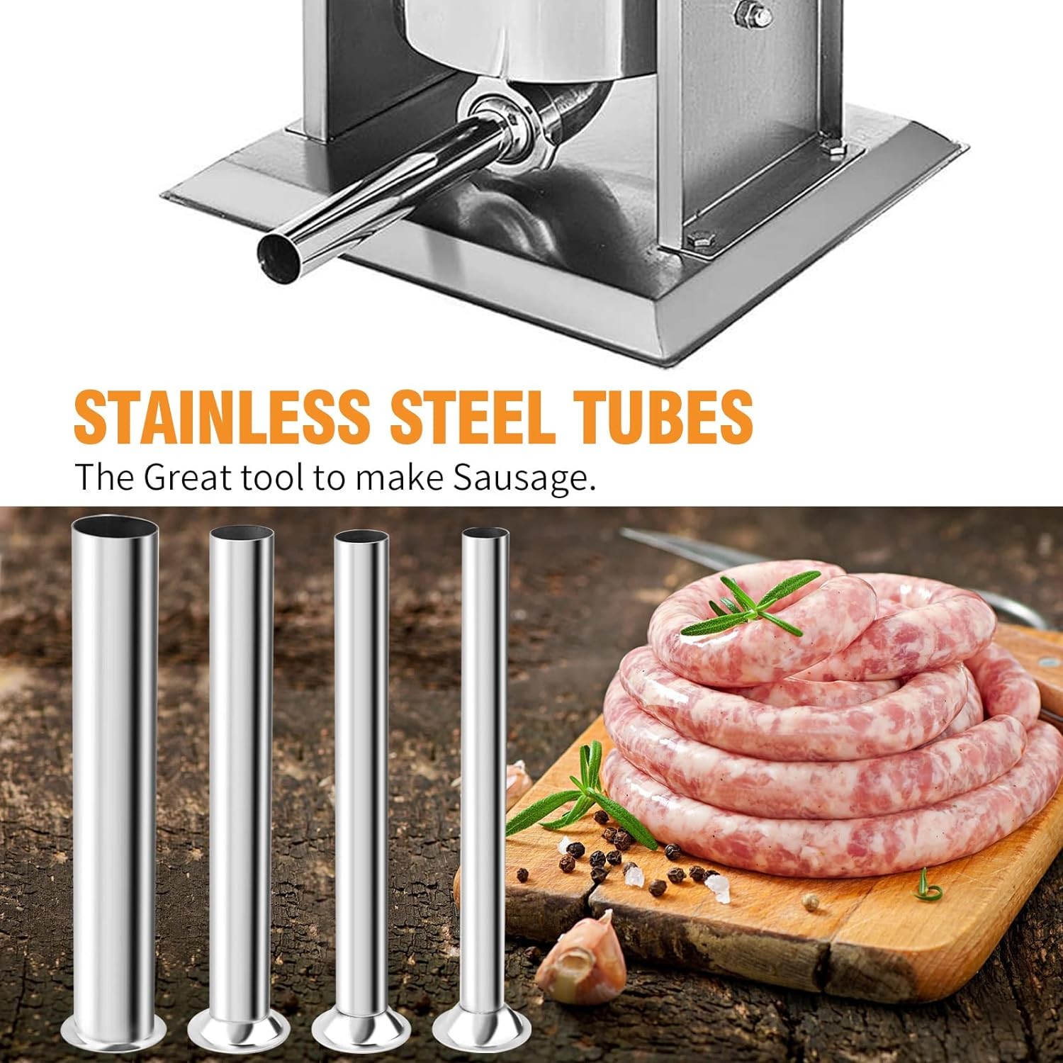 Stainless Steel Sausage Stuffing Tubes, 4 Sizes Meat Grinder Silver