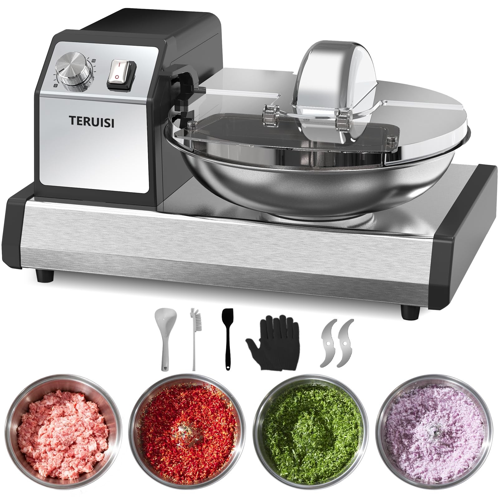 TERUISI Commercial Food Processor, 250W Heavy1500RPM, 6QT 0-15 Mins, 110V