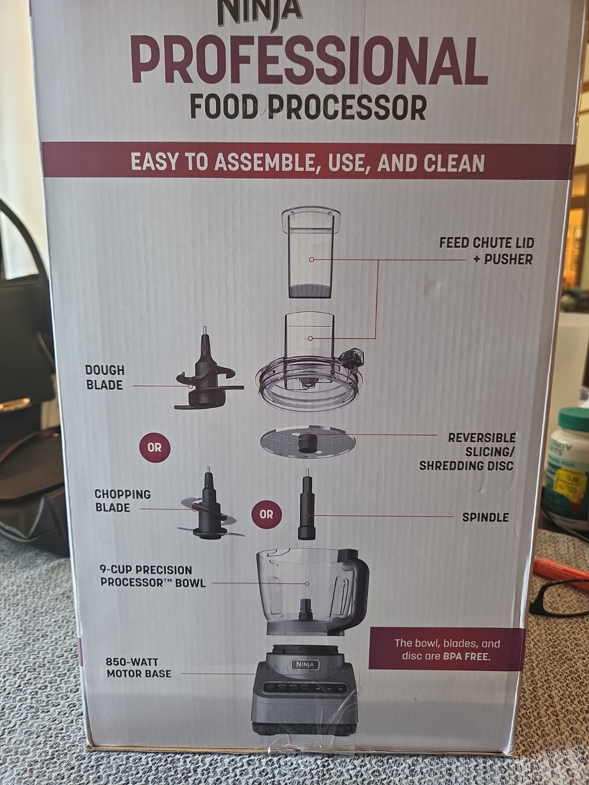 New Ninja Professional Food Processor 3-Auto-IQ 9-Cup Capacity Chop/Disc/Dough