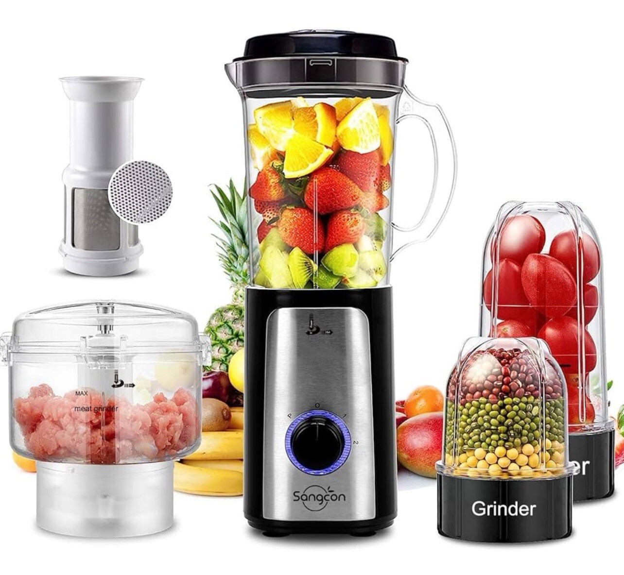 Sangcon 350W Electric Food Processor – Corded, Silver/Black, Portable Design