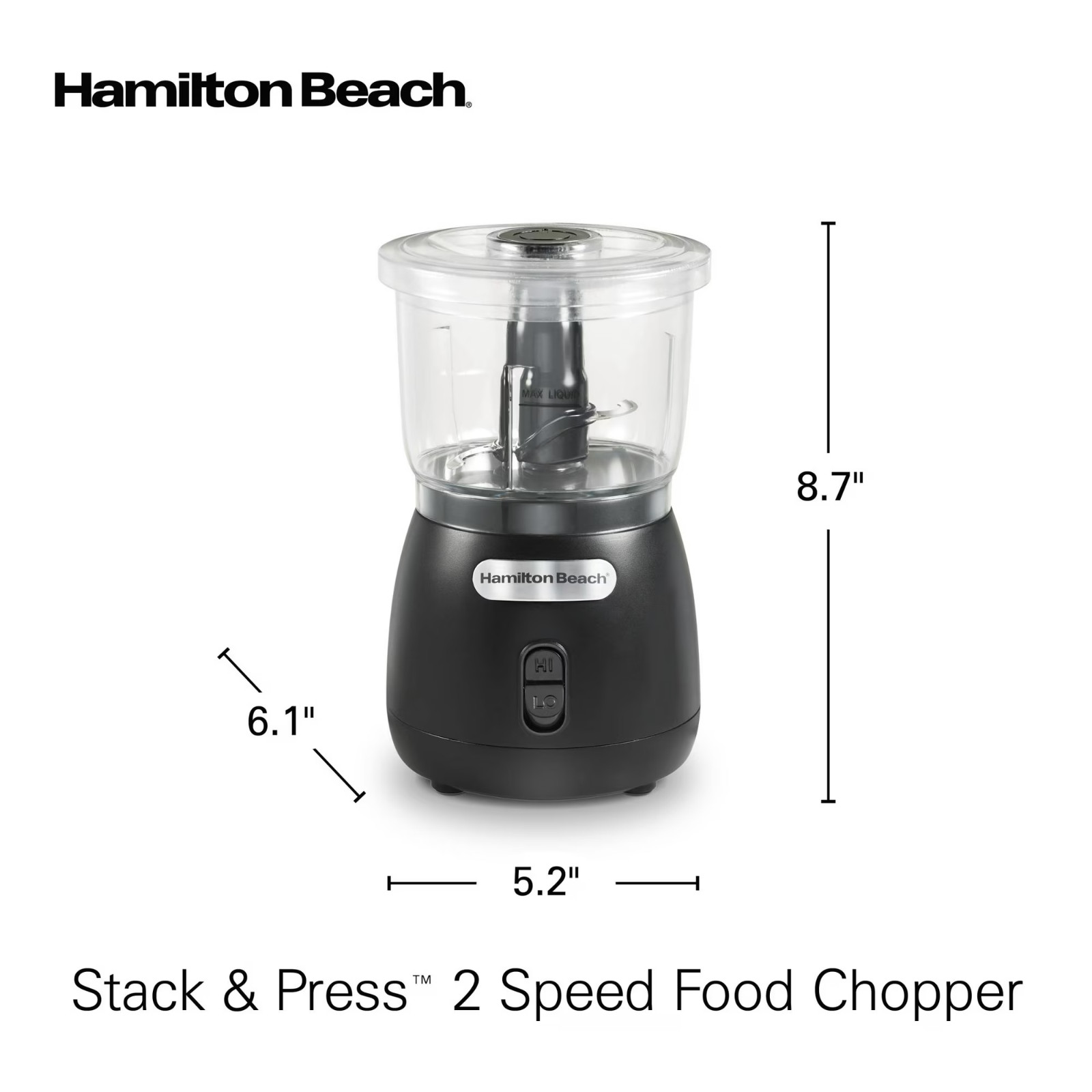 Hamilton Beach Stack & Press 3-Cup Mini Food Chopper Processor 2 Speed Black