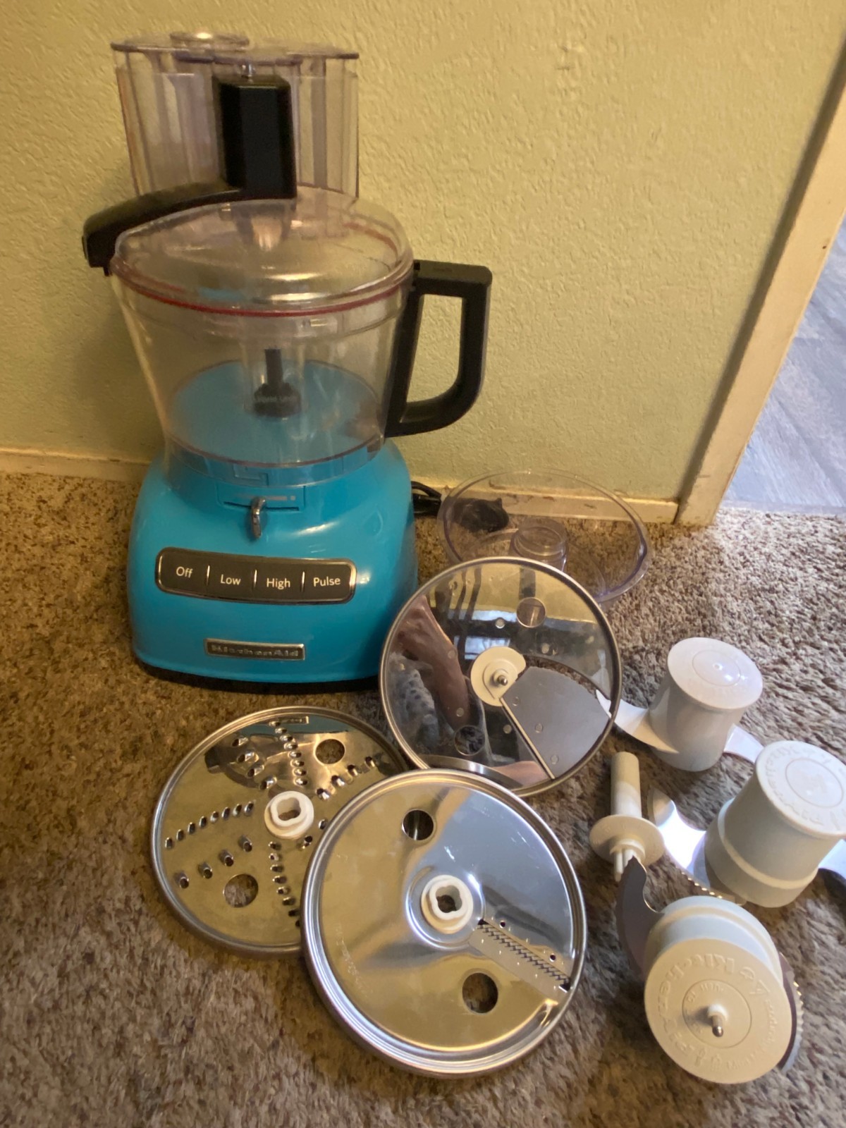 🍉 RARE Kitchen Aid Food Processor 9 Cup KFP0935QCL Teal Blue W/ACCESSORIES