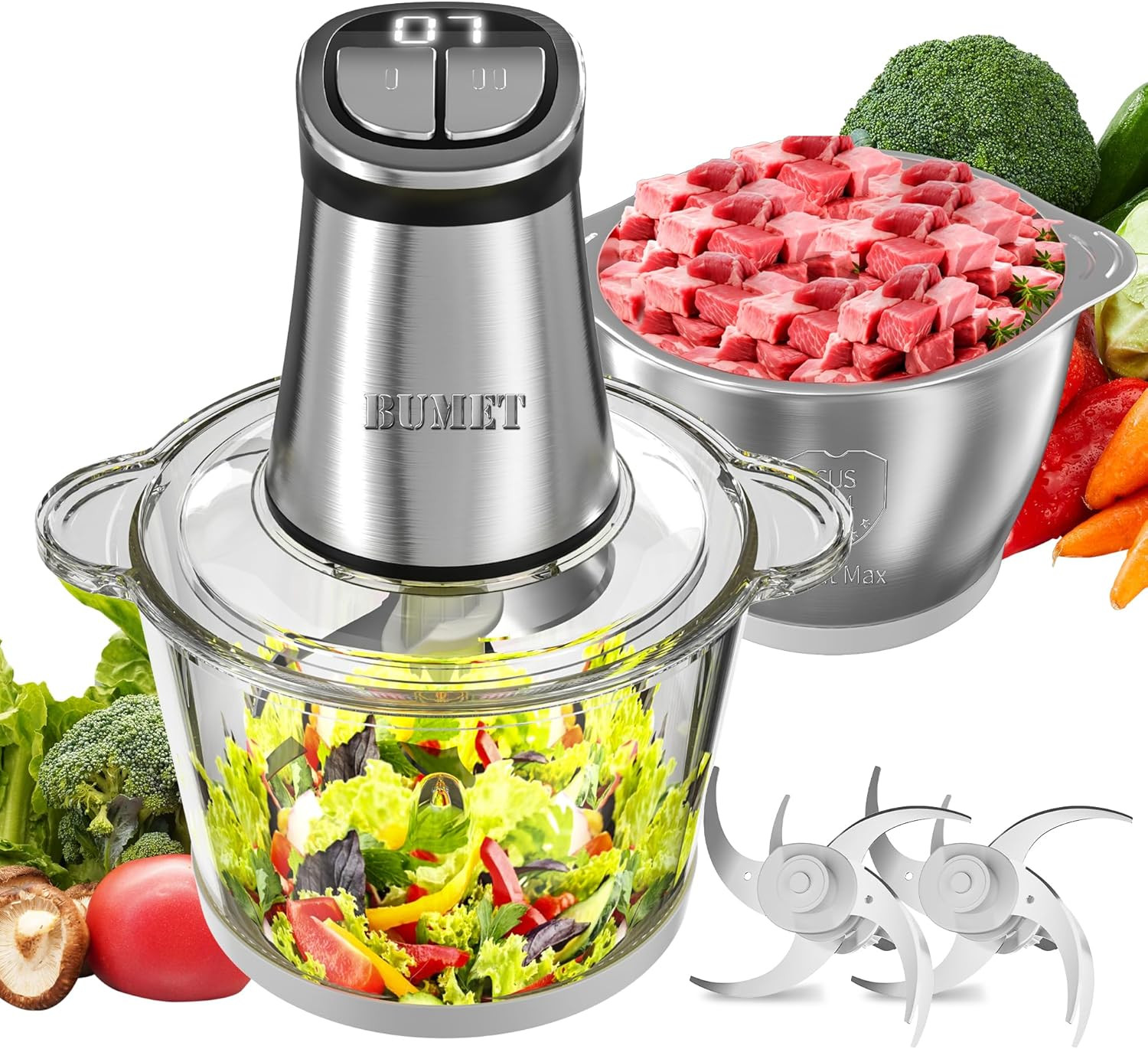 Procesador de alimentos eléctrico Picadora de carne 800W 2×12 tazas
