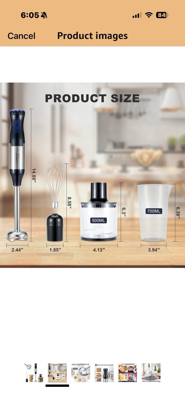 SOKANY 4-IN-1 Dishwasher Safe Hand Blender 110V, 50/60HZ, 1000w Motorboat Whisk
