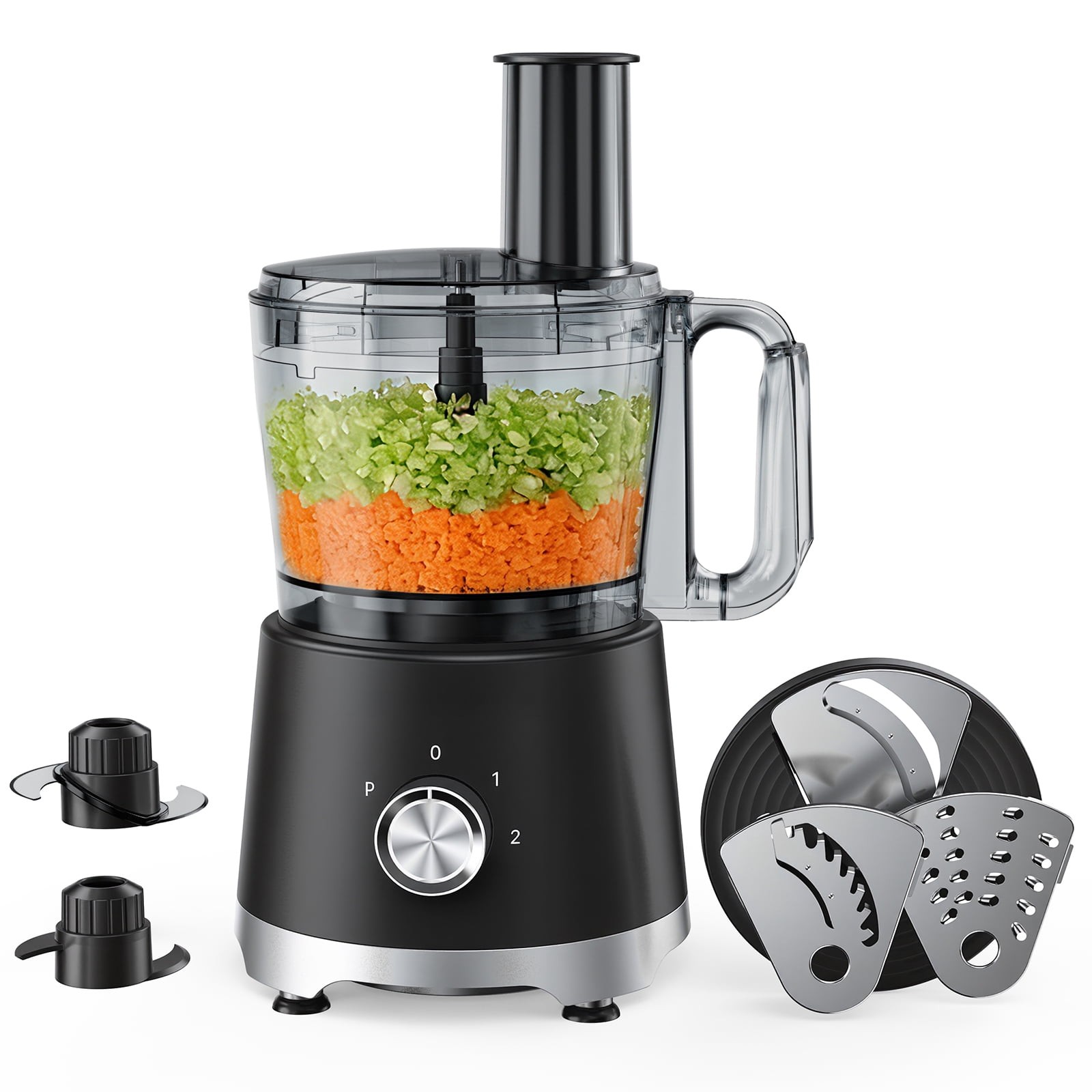 12-Cup Food Processor Vegetable Chopper Stack Design 450W Stainless Steel Blades