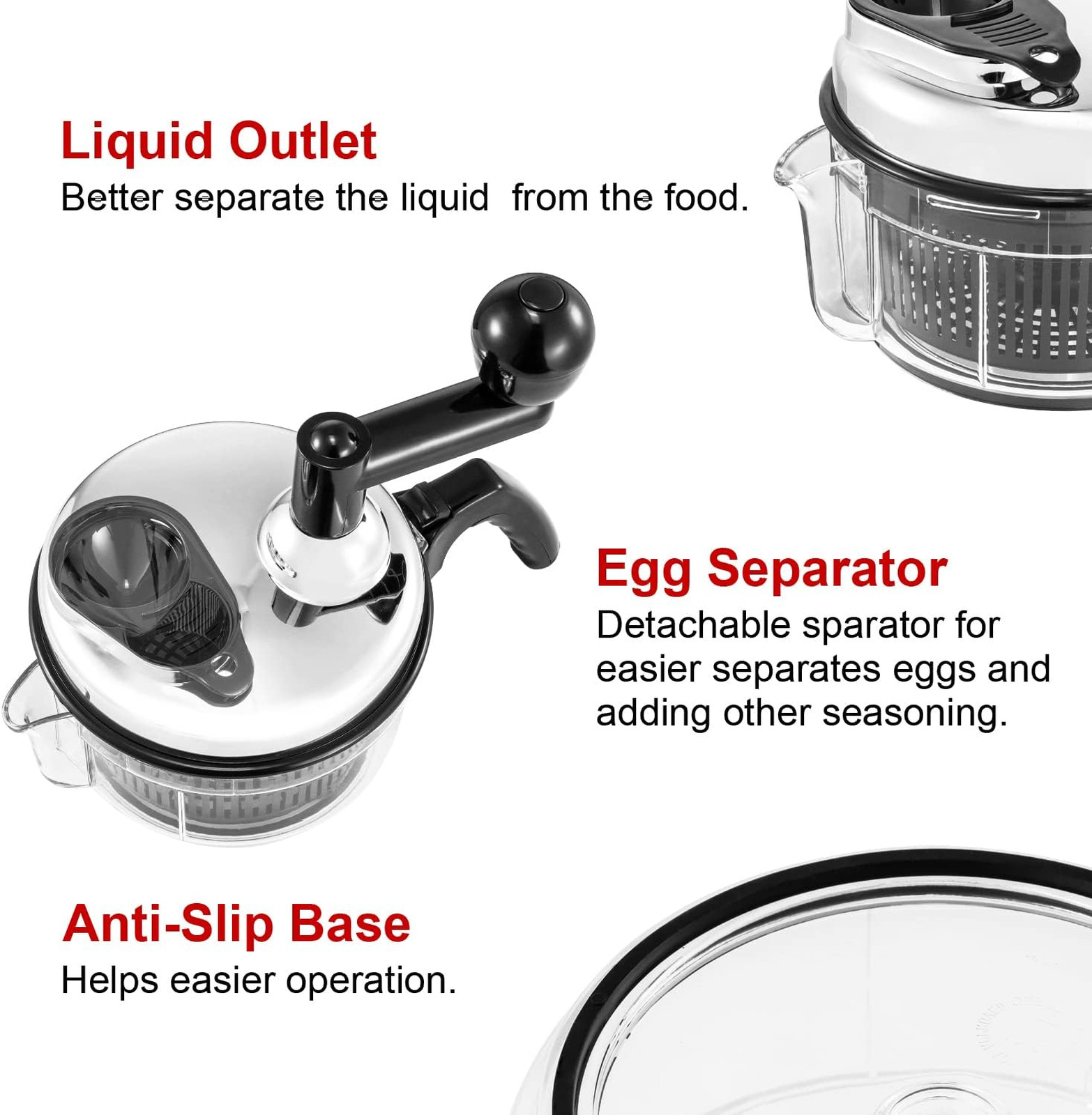 Food Chopper Manual Vegetable Prep Processor with Stainless Steel Blades, Easy