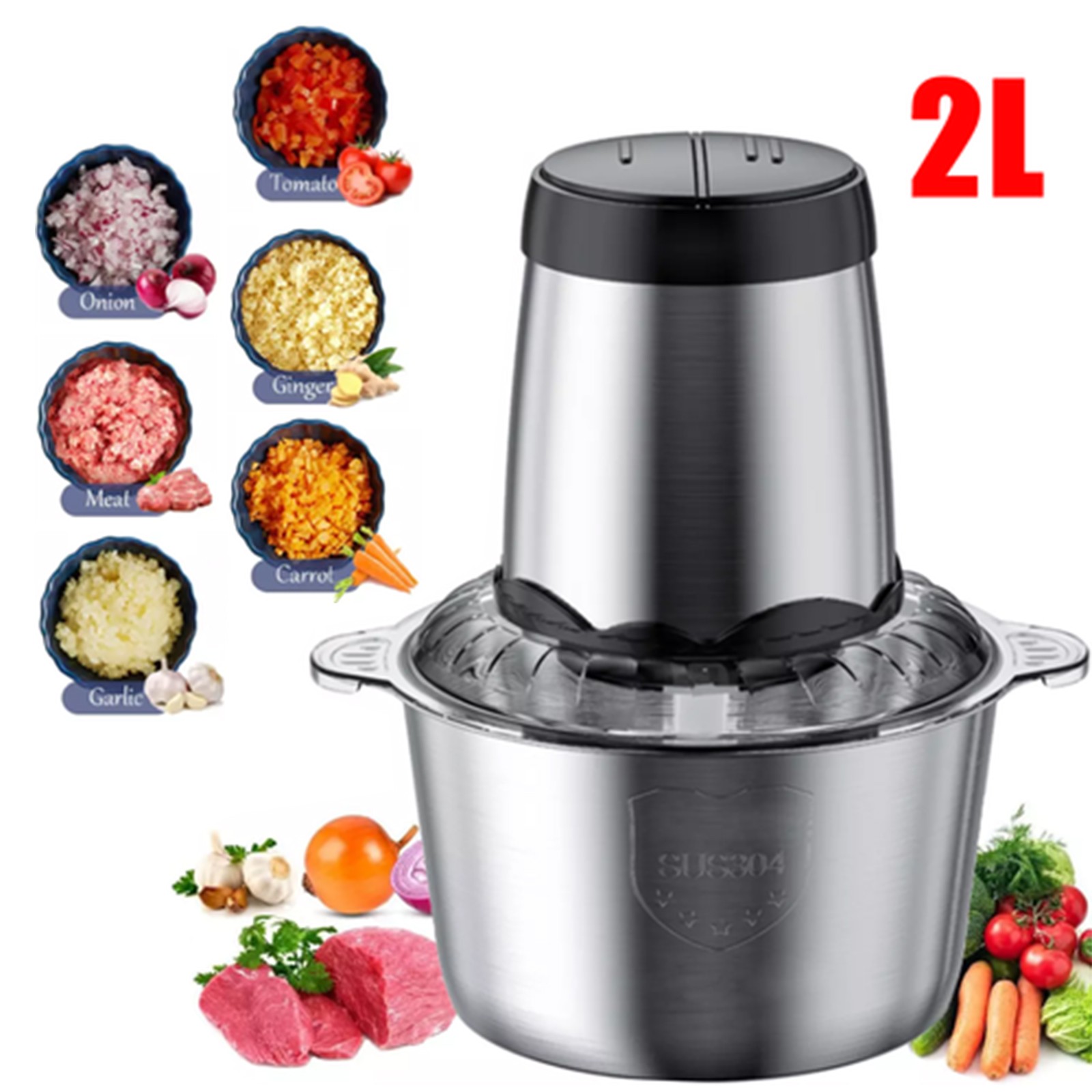 300W Electric Food Chopper Electric Stainless Steel Processor Meat Grinder Mixer