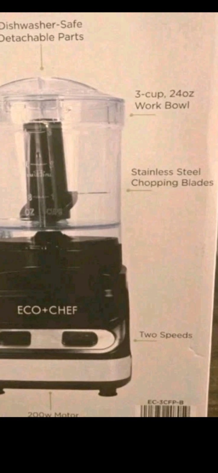 Echo Chef Food Processor 200w Chop/Grind 2 Speed 3 Cup Stainless Steel blades