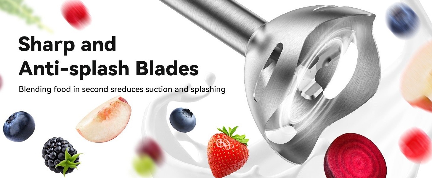 Immersion Blender 20-Speed 1000W 5-in-1 Hand Stick Turbo Processor Black WA