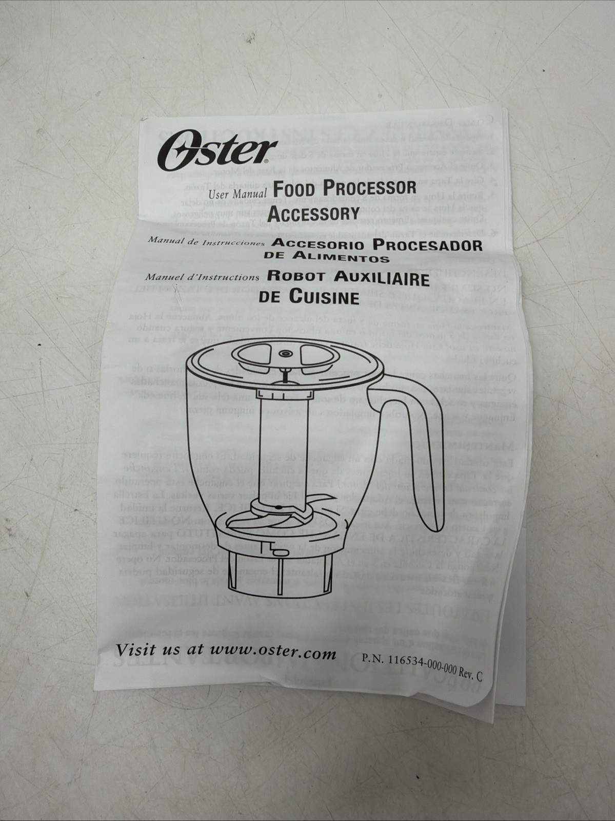 Oster Food Processor Accessory Pitcher Bowl Blade Lid Manual Part 116432