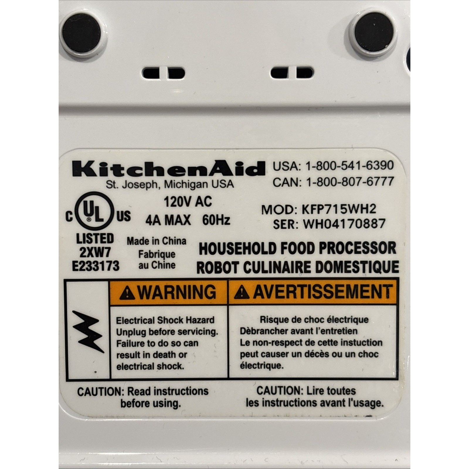 KitchenAid Food Processor KFP715WH2 Base Only White Tested